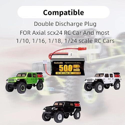 Miniatura 5 de Batería Lipo de 7.4 V 2S 30C 500mAh recargable RC Lipo con JST y PH2.0 enchufe para Axial SCX24 RC Car y 110, 116, 118, 124 RC Cars Vehículos