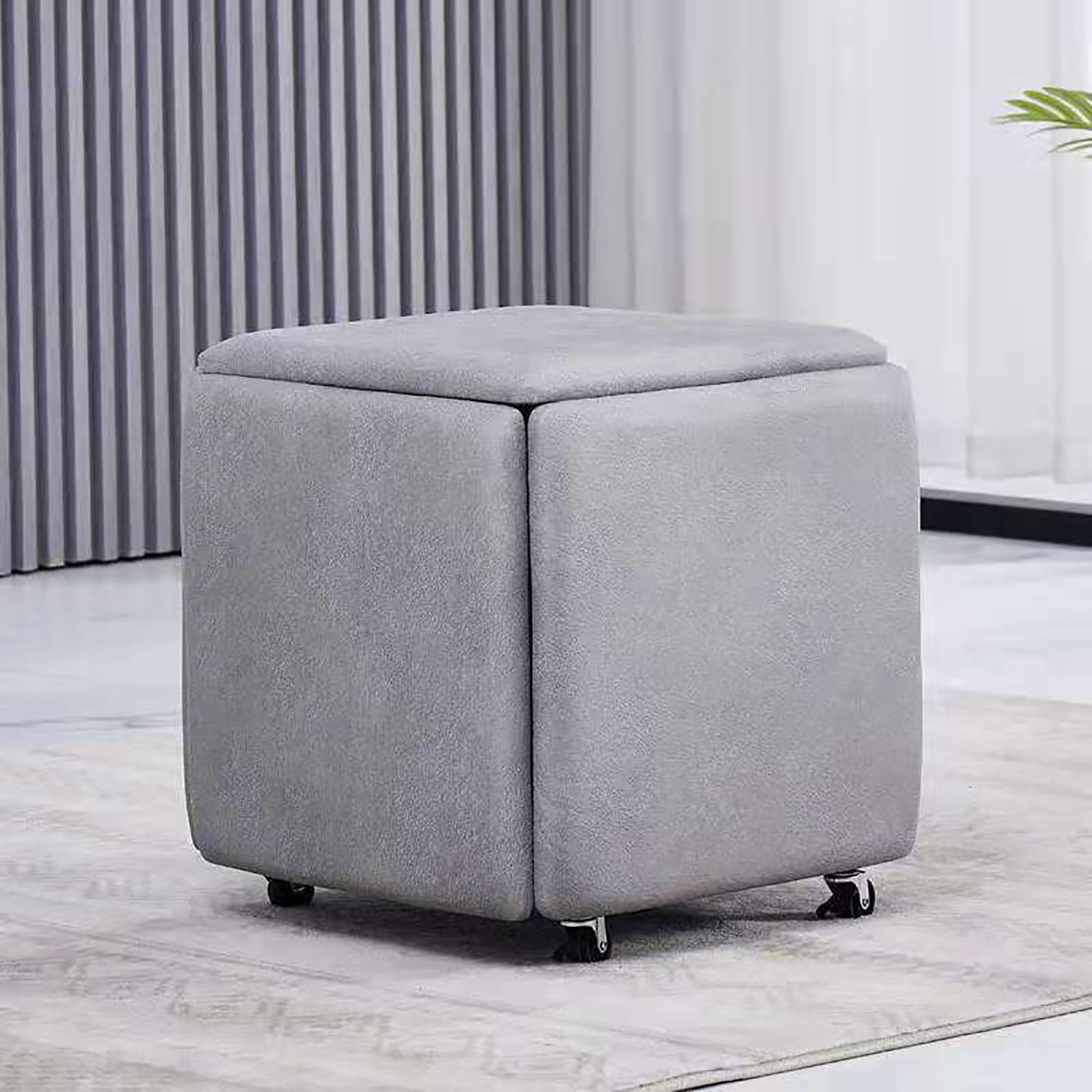 5-in-1 Cube Ottoman Hocker, Kunstleder mit Drehrollen, Fußstütze für Wohnzimmer & Esszimmer, vielseitige Sitzlösung, 35,6 x 35,6 x 38,1 cm, stilvoll und funktional