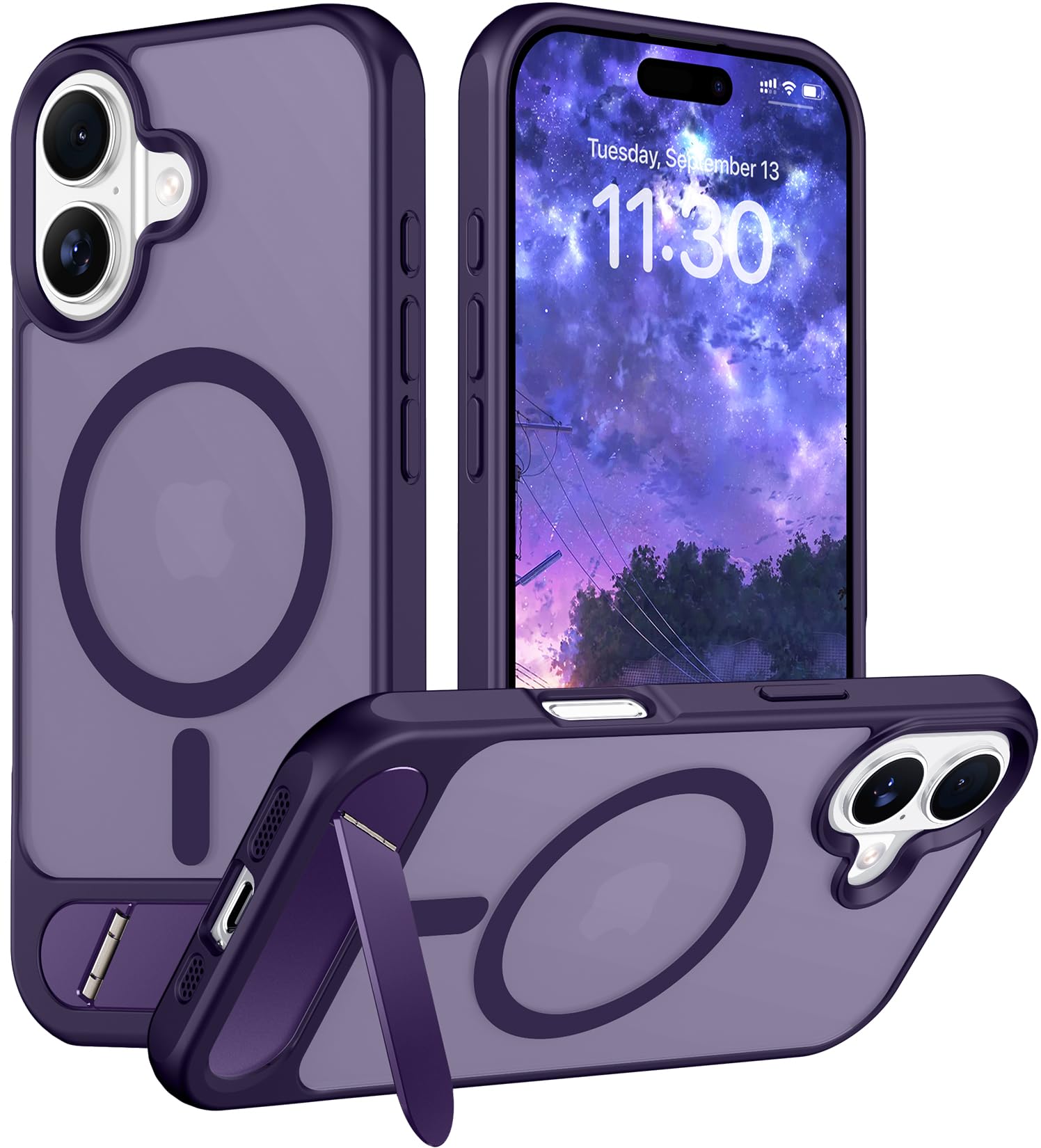 Temdan Designed for iPhone 17 Case, [Built-in Invisible Kickstand][Compatible with MagSafe][Military Grade Shockproof] Slim Translucent Matte Phone Case 6.3 inch (Purple)
