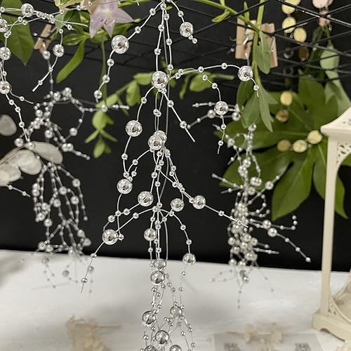 Miniatura 6 de TeaSu Cadena de perlas de 12 piezas para centro de mesa de boda, relleno de jarrón y decoración para velas flotantes - plata
