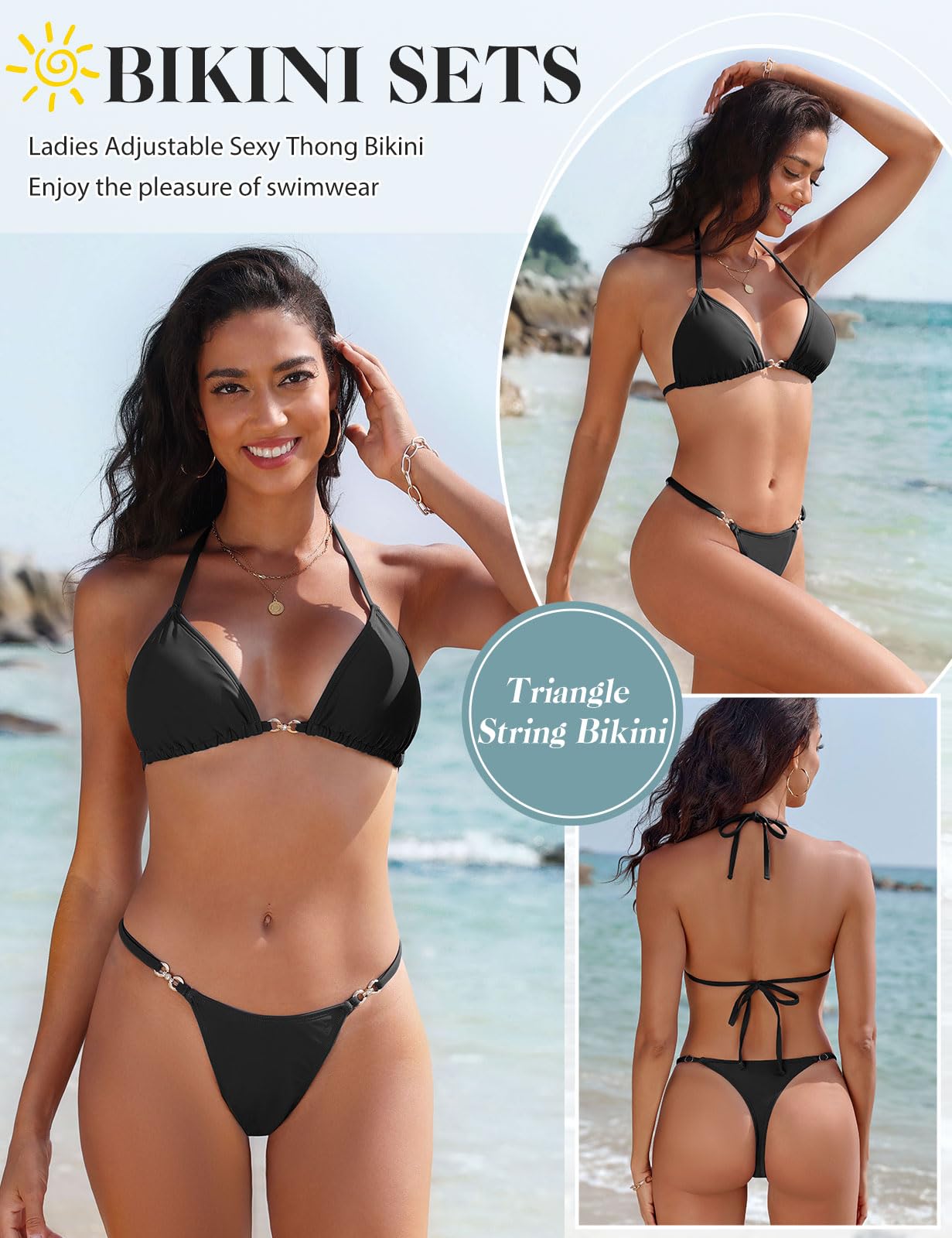 CMTOP Maillot de Bain Femme 2 Pieces Triangle Bikini Sexy String Maillot de Bain Taille Basse Halter Maillots Deux Pièces de Plage Bretelles Réglables Été Ensemble de Bikini
