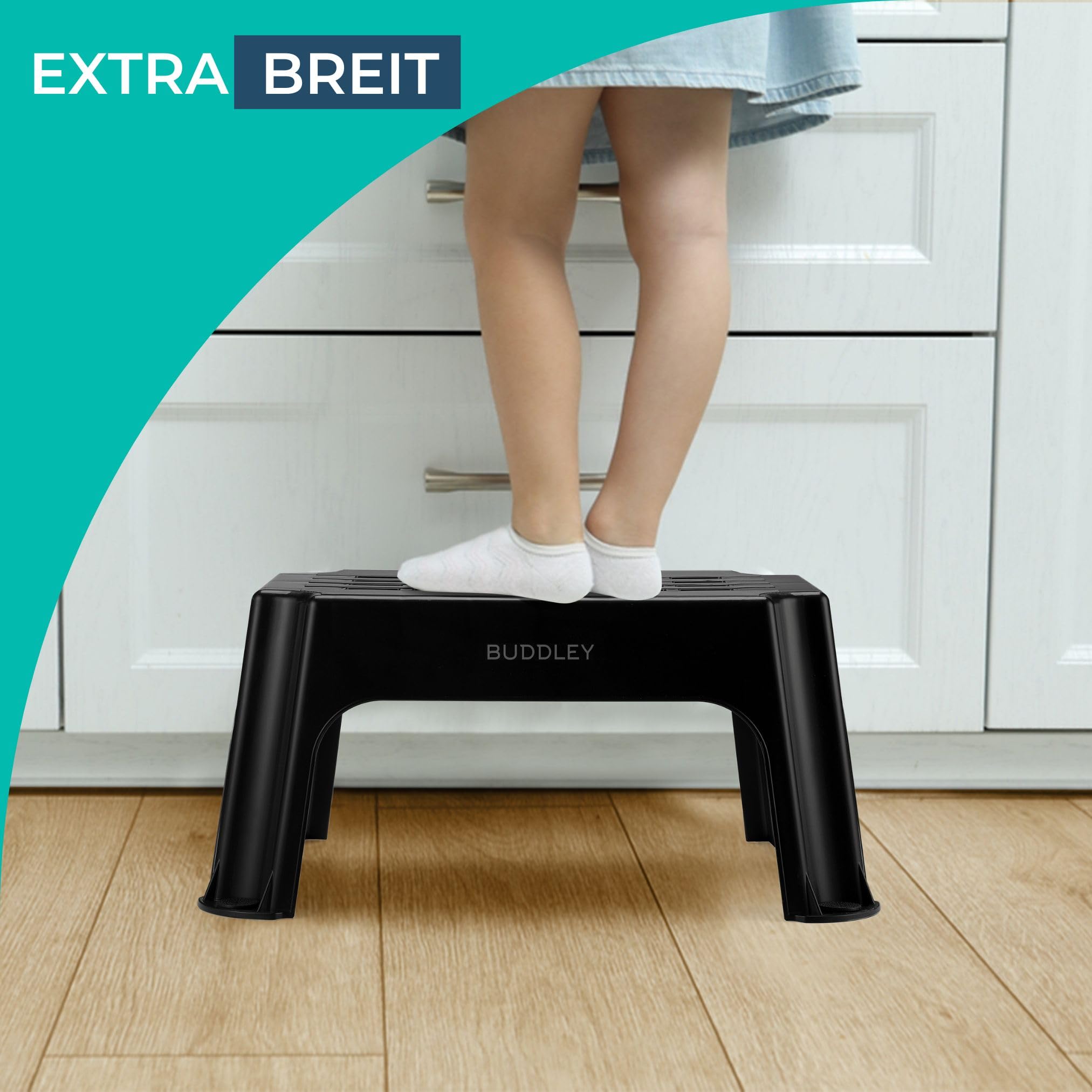 BUDDLEY Step Step (XL) – Taburete – Escalón para adultos – Niños – Escalón plegable – Baño – Camping – Caravana – Peso de 150 kg – Extra estable – Extra Grande