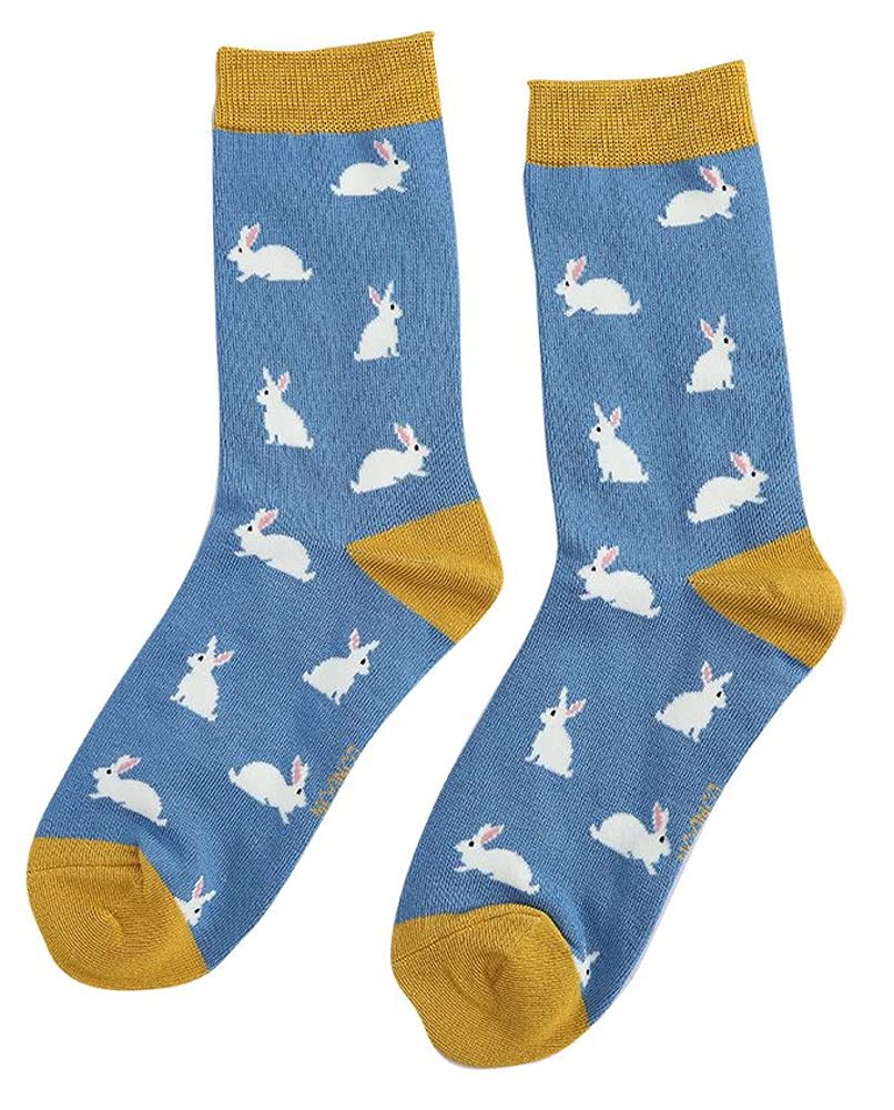 LilyRosa® Bunny Socks Ladies Colourful Rabbit Sock Pink Blue Girls Bamboo Mix (One Pair) (Blue)