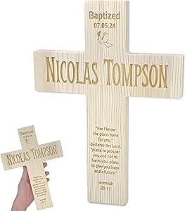 Elskandi Baby Boy First Bible And Catholic Baptism Crib Cross Set For Boys, Catholic Baptism Gifts For Boys Christening And Dedication Baptismal Gifts