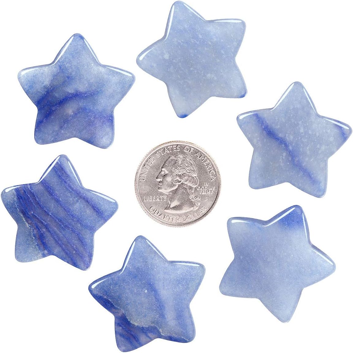 KYEYGWO 1.2" Carved Healing Crystal Star Stone Reiki Tumbled Polished Pocket Palm Worry Stone for Meditation Yoga Energy Balance Pack of 6 Blue Aventurine - Image 4