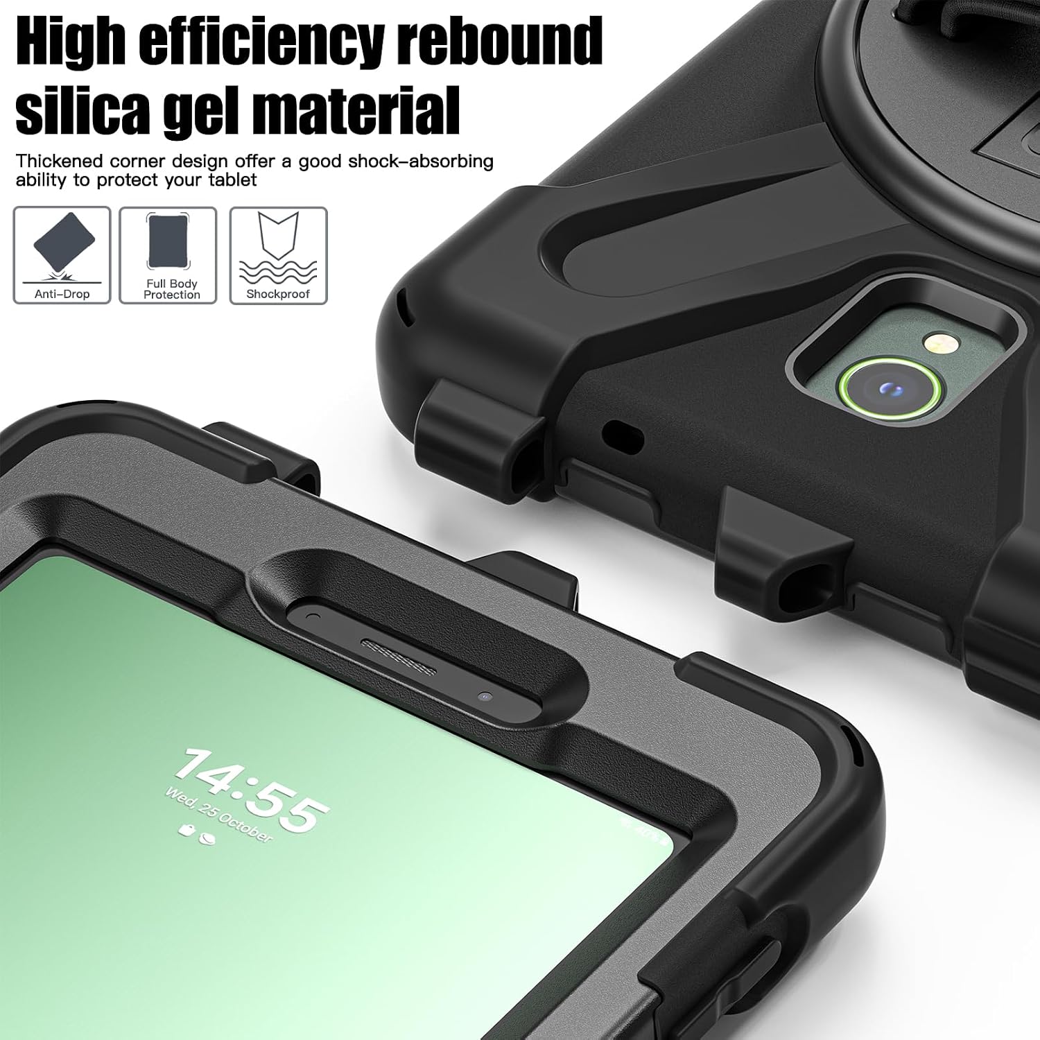Rugged Case for Samsung Galaxy Tab Active 3 8"(T570) /Active5 5G (SM-X306B), Portable Hybrid Shock-Proof Cover with 360° Rotatable Hook&Loop Handle,Shoulder Strap