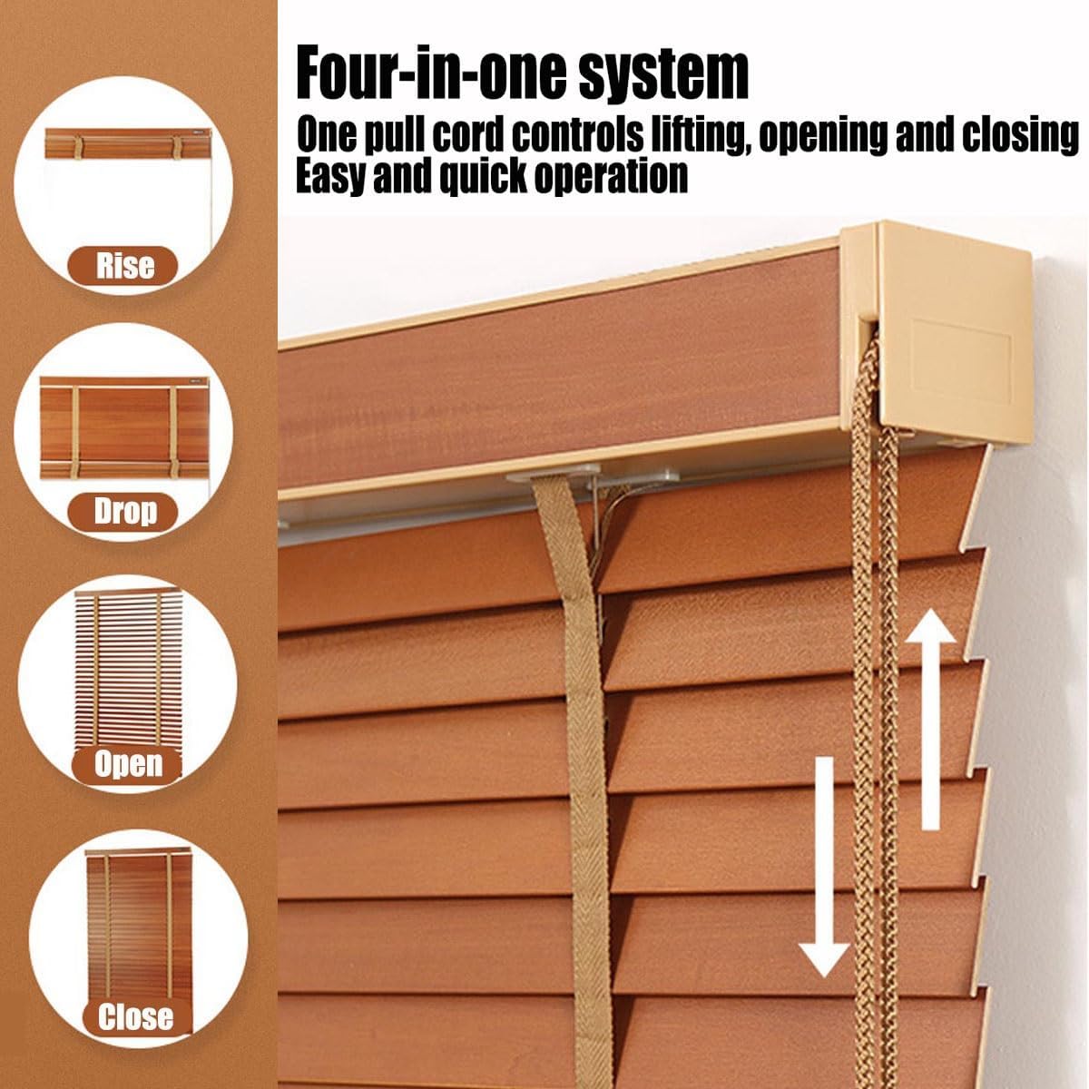Cordless Window Blinds Wooden Venetian Blinds 15" 20" 25" 27" 32" 35" 38" 45" 52" 60" 66" 72" 78" Solid Wood Window Shades Indoor Horizontal Blinds Privacy Blinds for Window Door(Walnut)