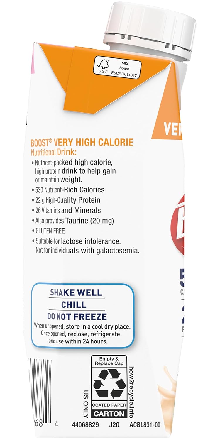 Boost Very High Calorie Nutritional Drink (8 Fl Oz (Pack of 8), Vanilla & Strawberry)