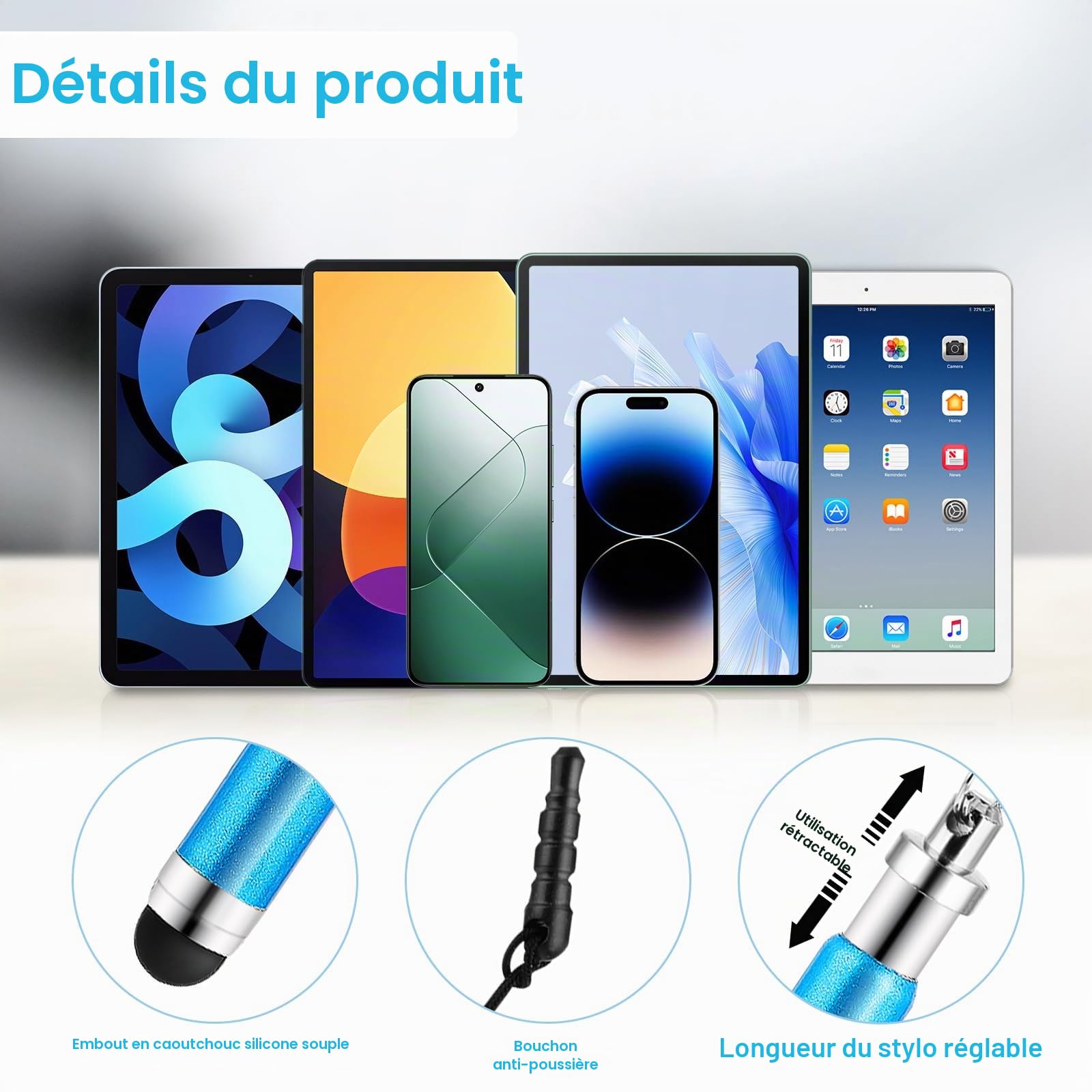 Lot de 10 mini stylets de haute précision pour écrans tactiles pour tous les smartphones, téléphones portables, tablettes et appareils à écran tactile universels