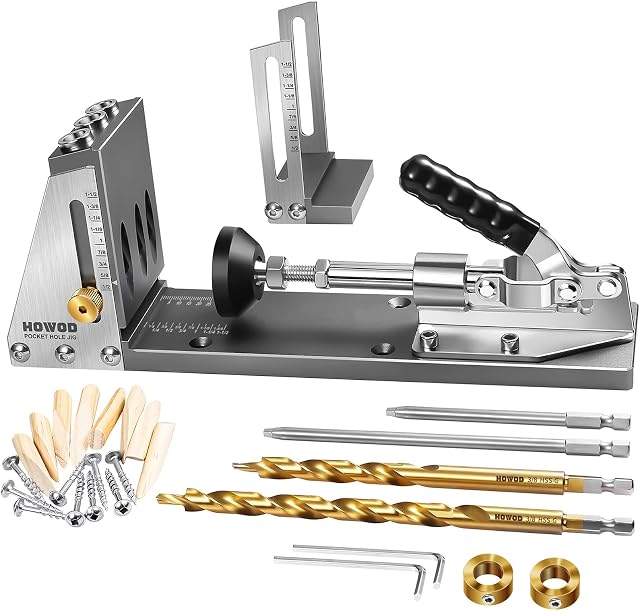 HOWOD Pocket Hole Jig Kit, Professional and Upgraded All-Metal Pocket Screw Jig. (Steel)