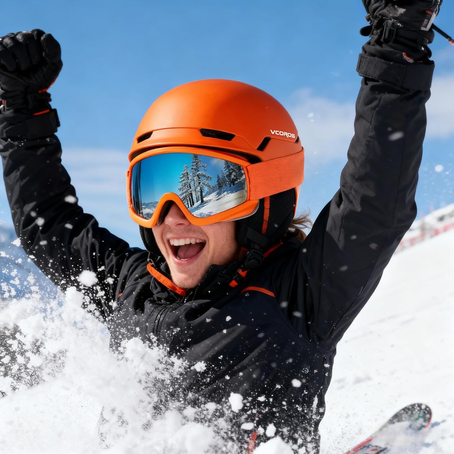 VCOROS Ski Helmet with Ski Goggles DXH-816 Snowboard Helmet Men Women for Snow Sport,Skiing,Skating,Snowboarding(Matte Black,Medium)