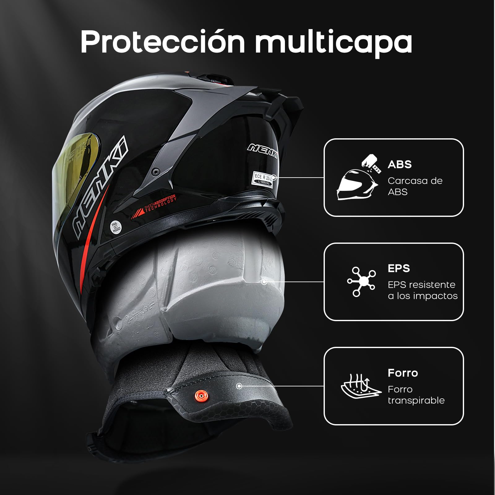 Casco Moto Integral para Mujer y Hombre, homologado según la Norma ECE 22.06. Motorcycle Helmet con Visera Parasol, Sistema de ventilación y Forro Interior extraíble