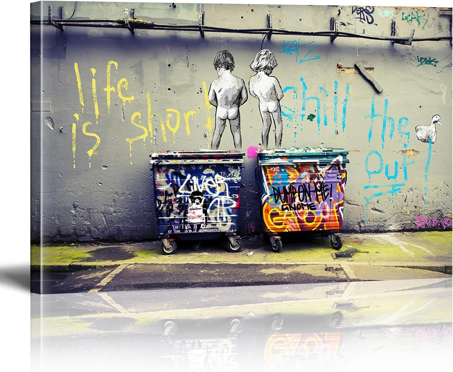 HYFBH Banksy Graffiti Wall Art Posters Life Is Short Chill the Duck Out Paintings Street Art Canvas Print Inspirational Pop Pictures Artwork for Kids Boy Bedroom Decor 16x24inch