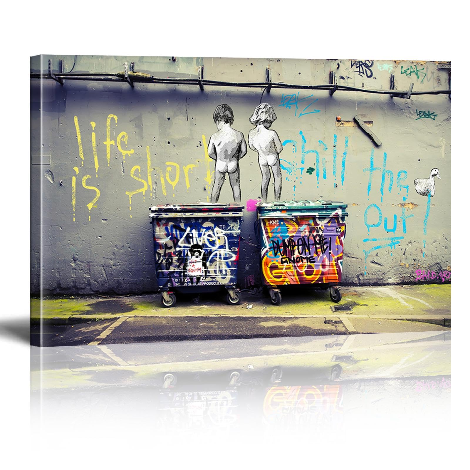 HYFBH Banksy Graffiti Wall Art Posters Life Is Short Chill the Duck Out Paintings Street Art Canvas Print Inspirational Pop Pictures Artwork for Kids Boy Bedroom Decor 16x24inch