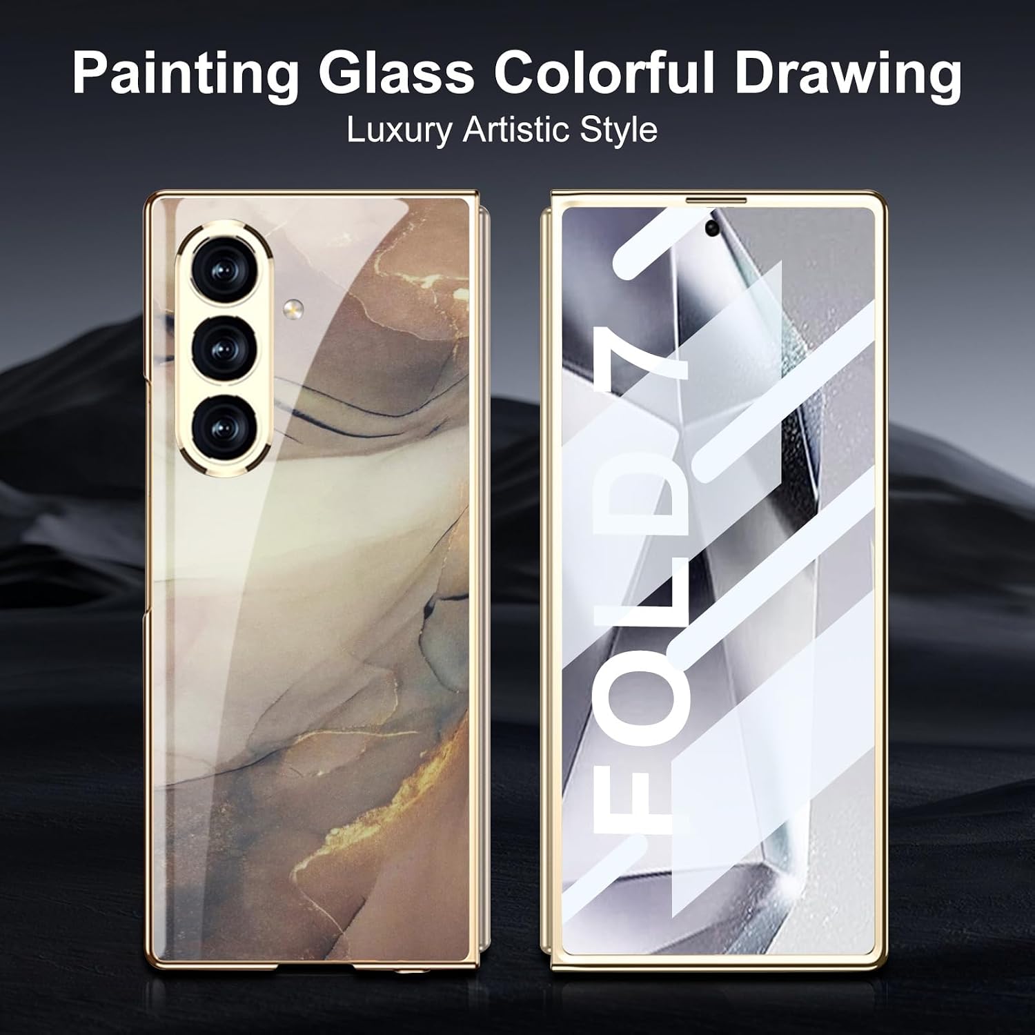 DOOTOO for Samsung Galaxy Z Fold 7 Case Luxury Colorful Plating Glass Crystal Pattern with Screen Protector PC All-Inclusive Protection Case for Samsung Galaxy Z Fold7 (Champagne Gold)