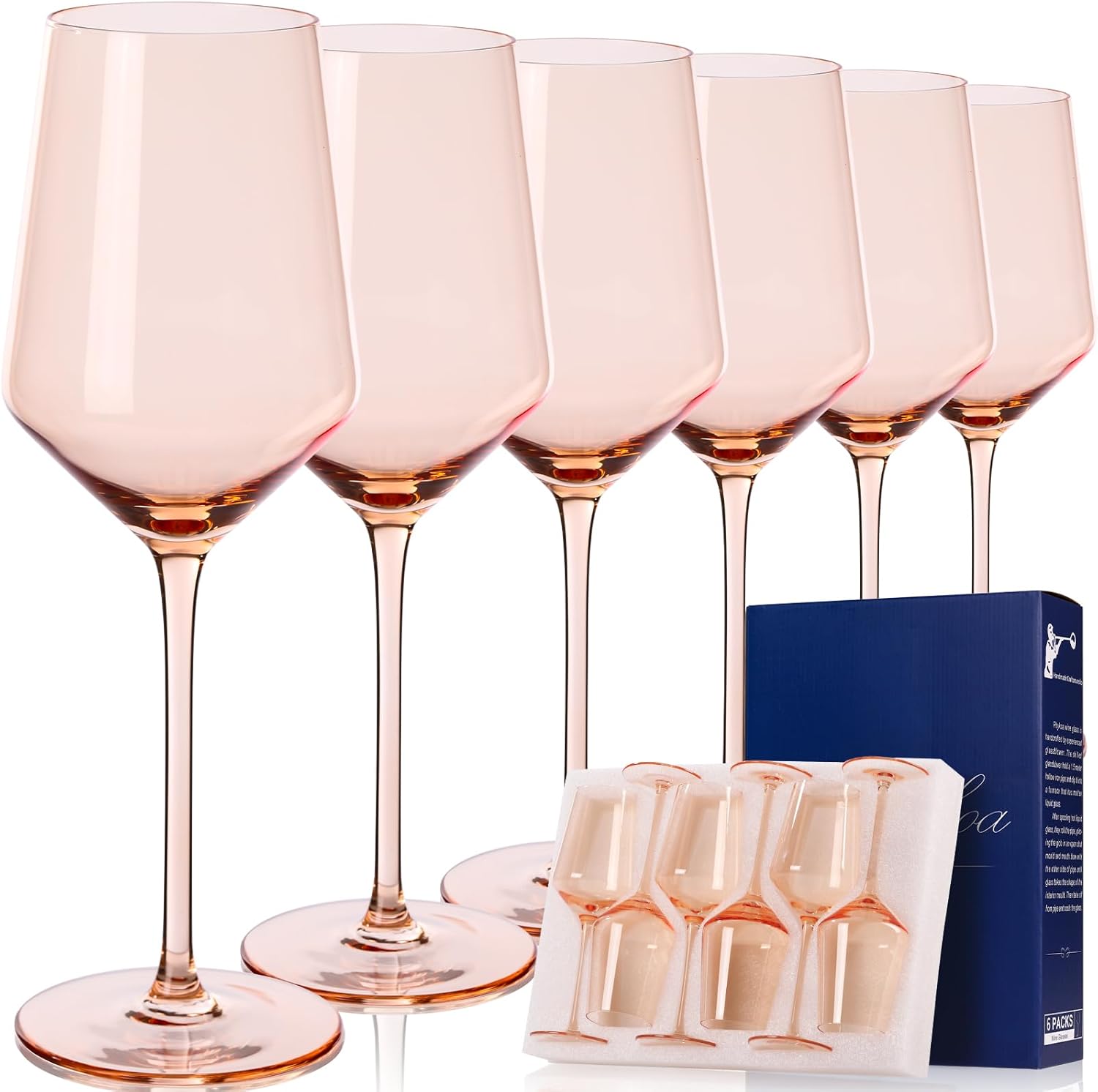 Amazon.com | comfit Blush Pink Wine Glasses Set of 6-14 oz, Unfading ...