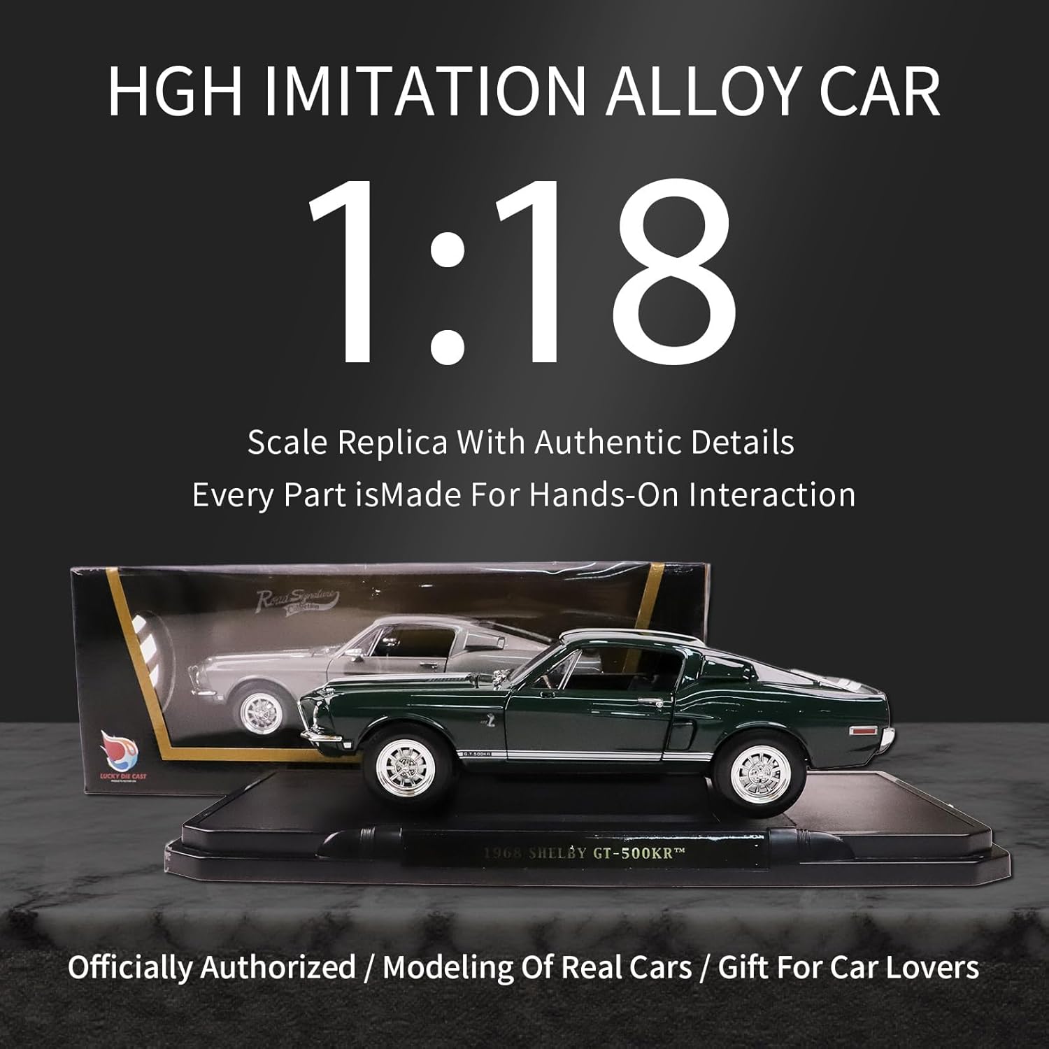 Shelby 1968 GT-500KR 1:18 Diecast Model Car - King of The Road, Opening Doors, Steering Linkage | Premium Gift Box, Man Cave Decor | Ages 14+,Green - Image 3