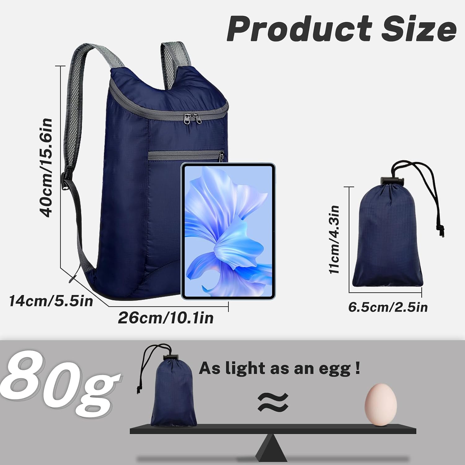 Hiking Backpack, Water-repellent Outdoor Backpack Camping Backpack for Men Women, Hiking Daypack Foldable Backpack (blue)