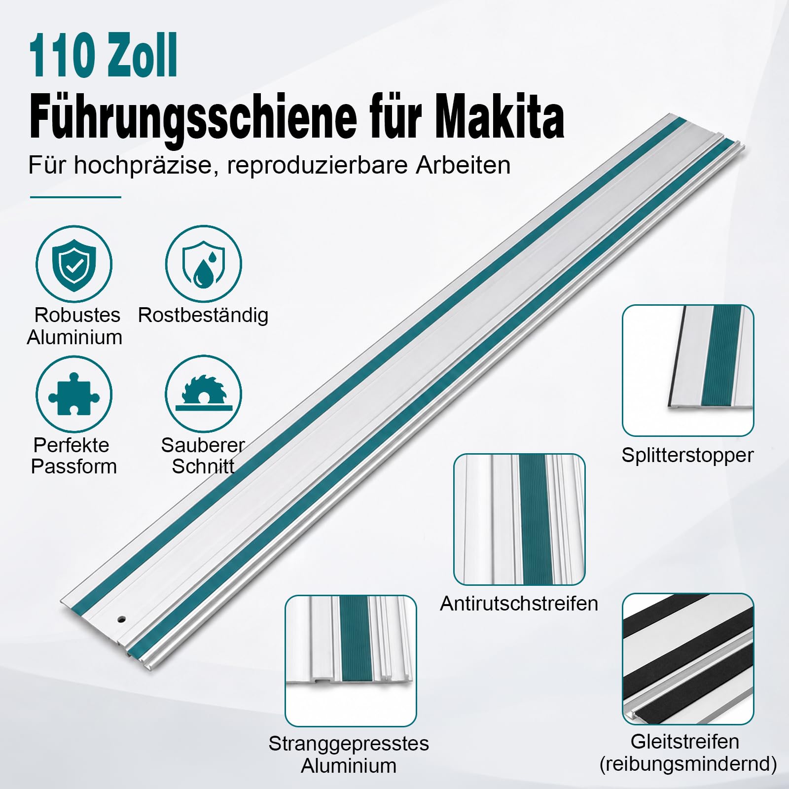 Führungsschiene 2800 mm kompatibel mit Makita Tauchsägen – 2x 1400 mm Alu-Schiene mit Verbinder für präzise Längs-, Gehrungs- und Geradschnitte