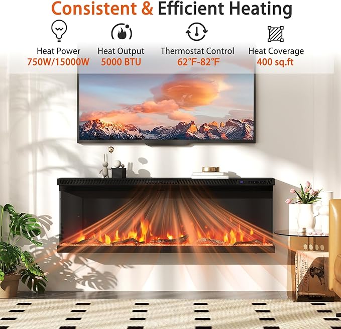 Chimenea Eléctrica Tangkula 127cm 3 Lados 750W/1200W 12 Colores Llama miniatura 7