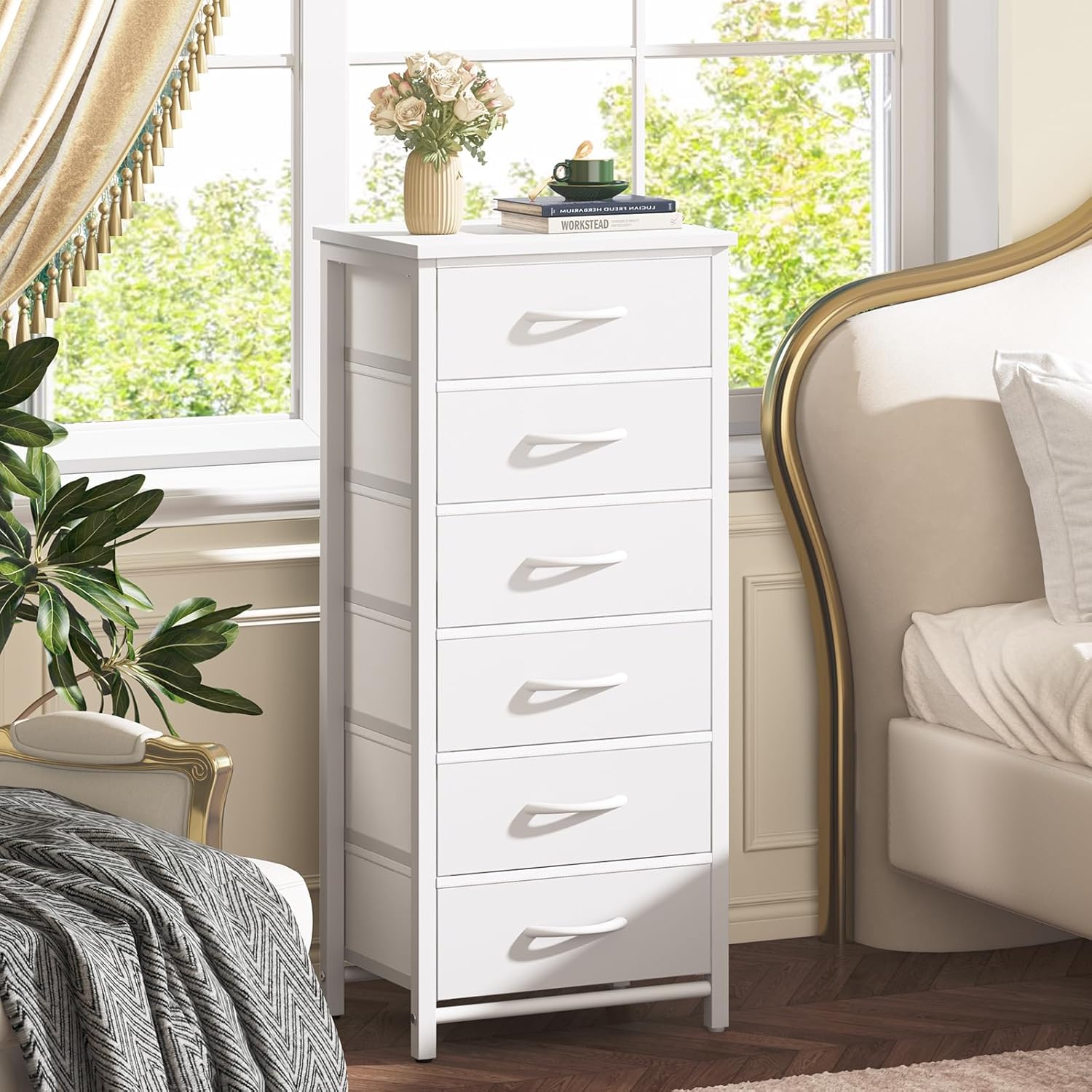 (Partial)Yoobure Tall Nightstand for Bedroom, Night Stand Side Table for Small Space, End Table for Dorm, Dressers & Chests of Drawers, 6 Vertical Storage Drawers Fabric Dresser for Closet