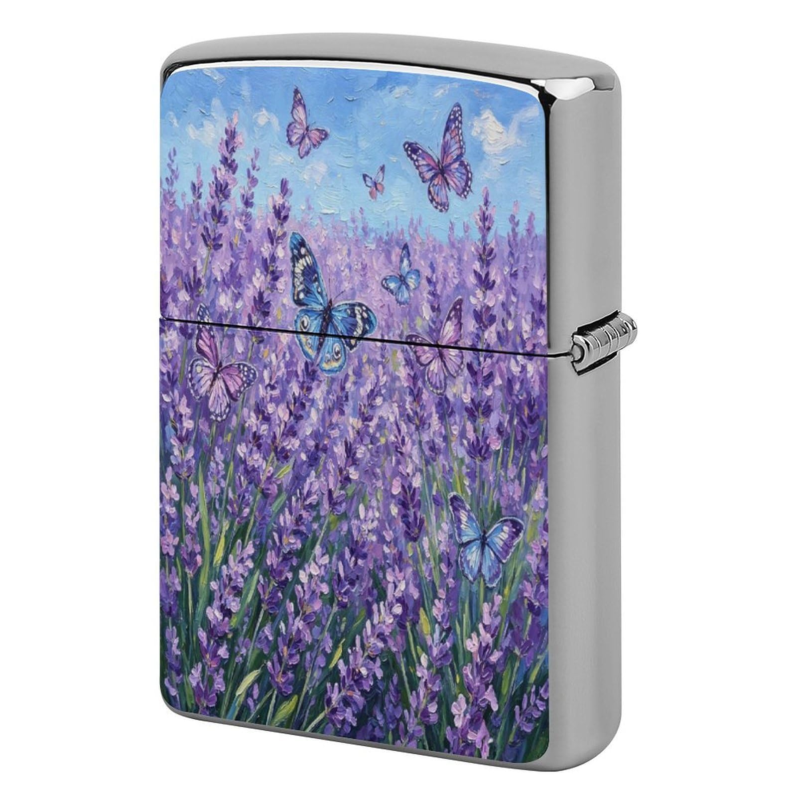 Btcowzrv Style Lavender Field With Butterflies Metal Lighter Case Sleeve Cover Holder