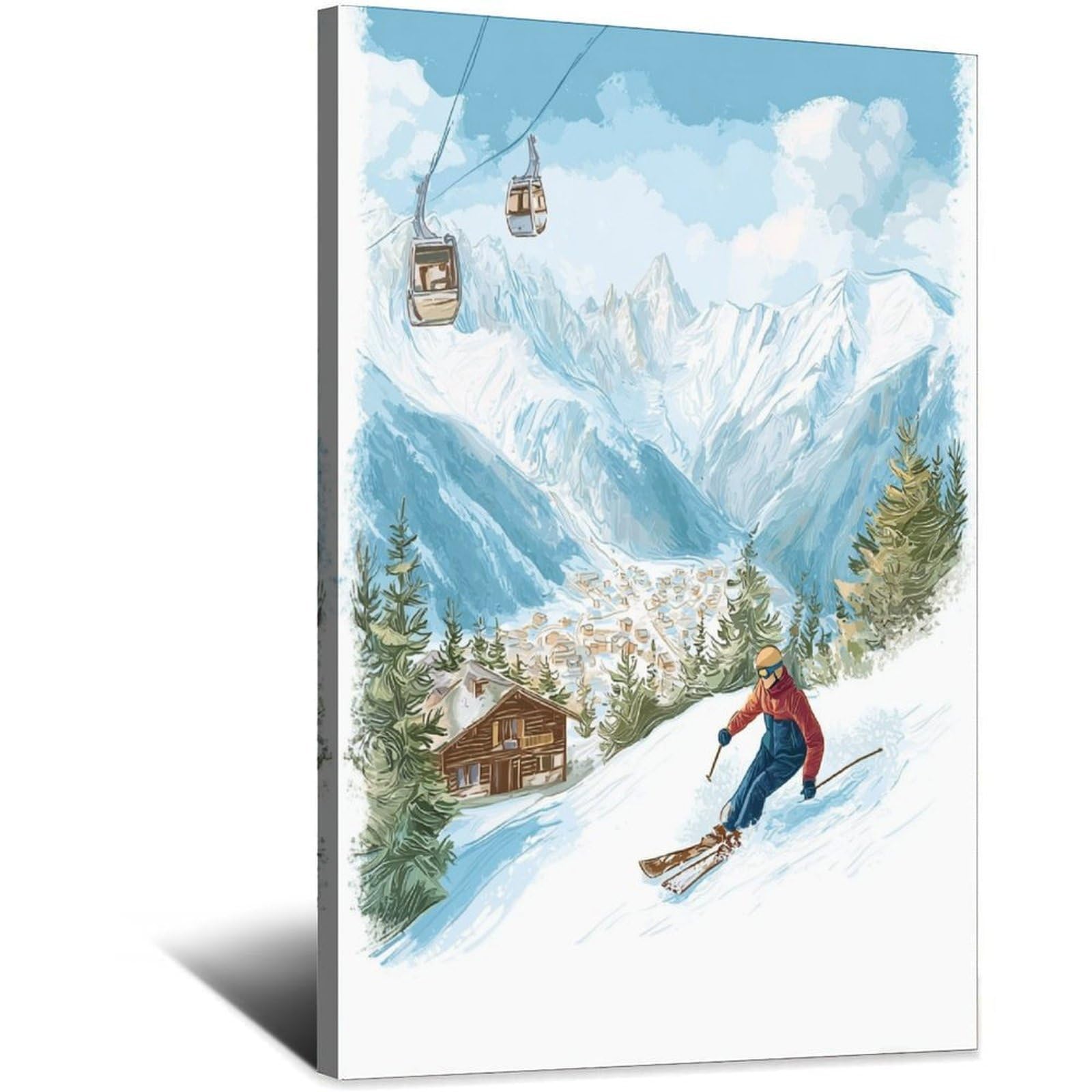 CFXNGA Chamonix France Ski Posters 20x30inch(50x75cm) Vintage Watercolor Canvas Art