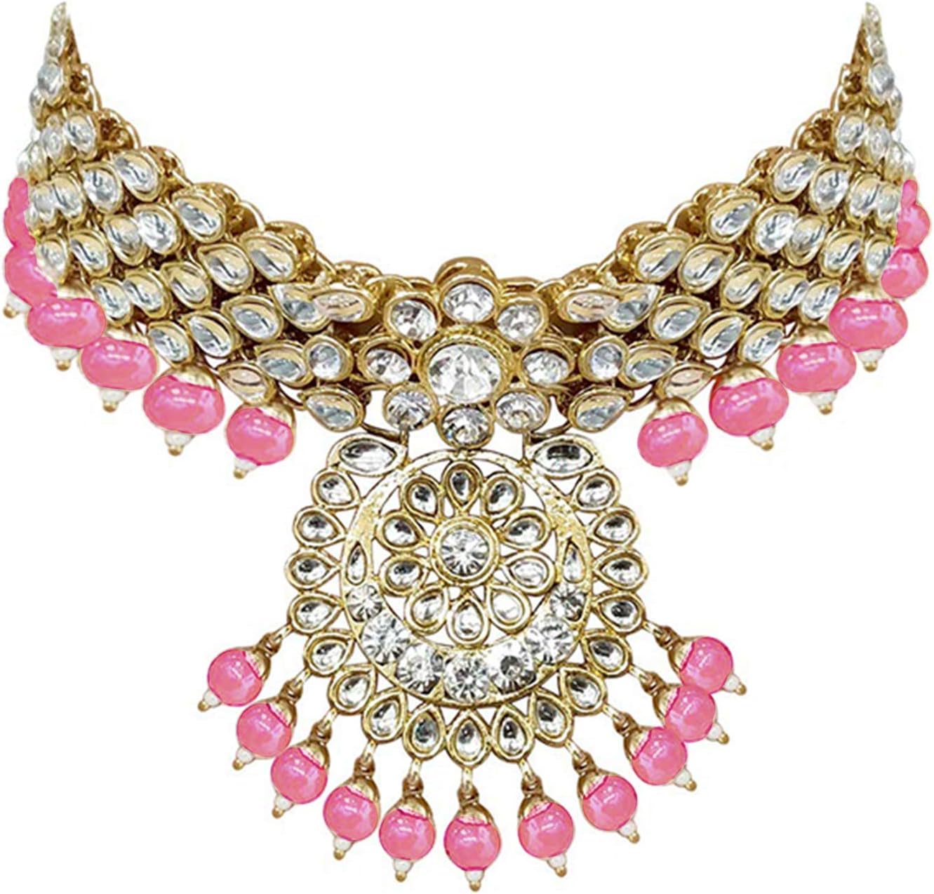 I Jewels Traditional Gold Plated Kundan Pearl Wedding Choker Necklace Set Earrings & Maang Tikka for Women (IJ325)