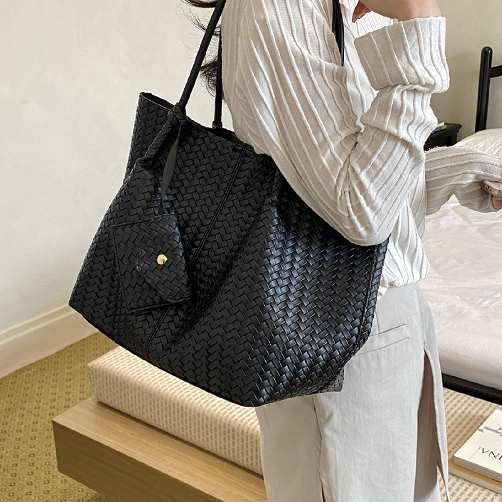 Borsa Tracolla Borse Donne Pu Cuoio Tote di Grande capacità Single-Spalla della Donna da Lavoro-Coffee