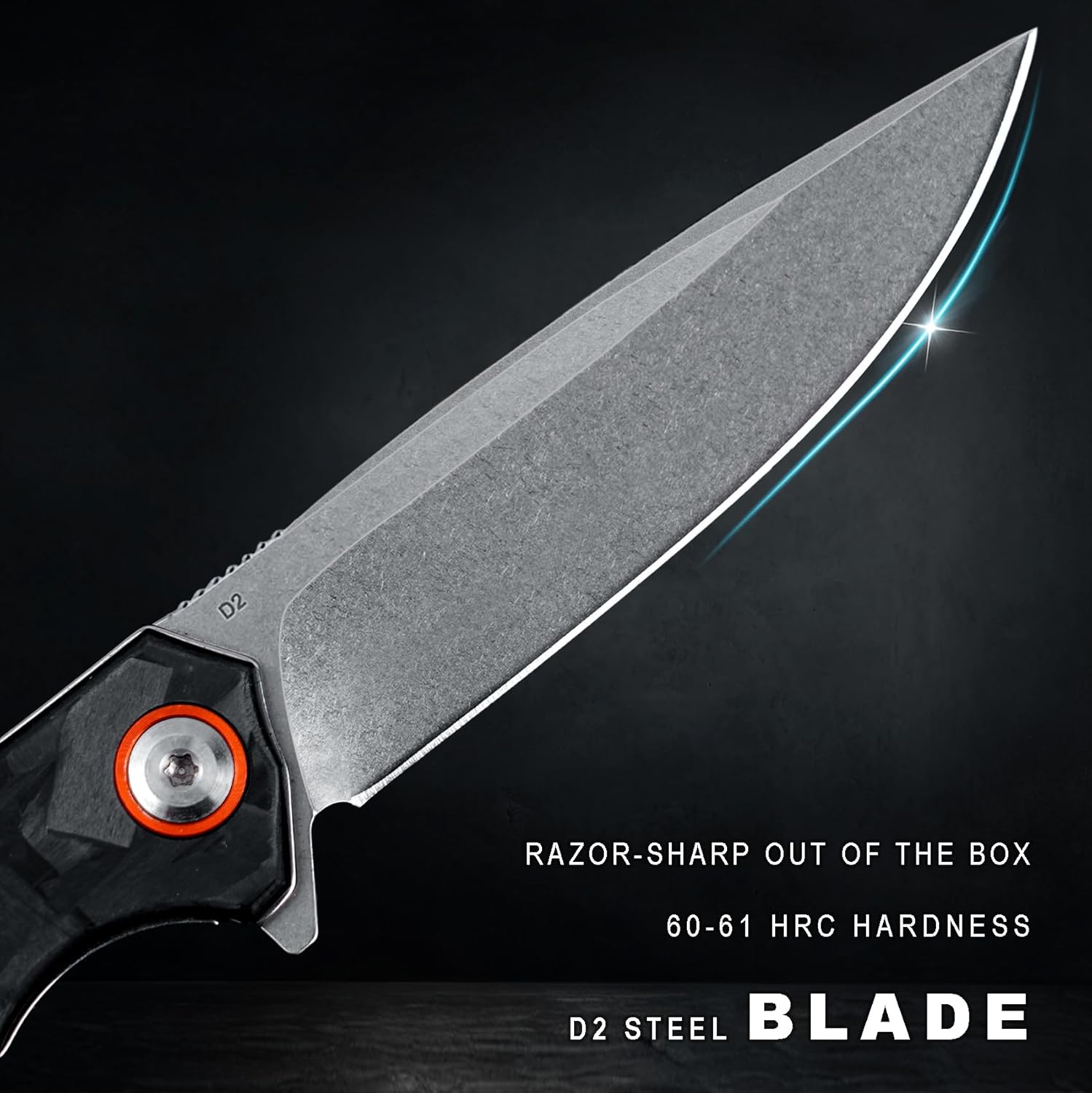 Pocket Knife for Men, 3.5" d2 Steel Folding Knife with Premium Carbon Fiber Handle, Ceramic Ball Bearing, Great Gift EDC knife for Outdoor Camping Hiking