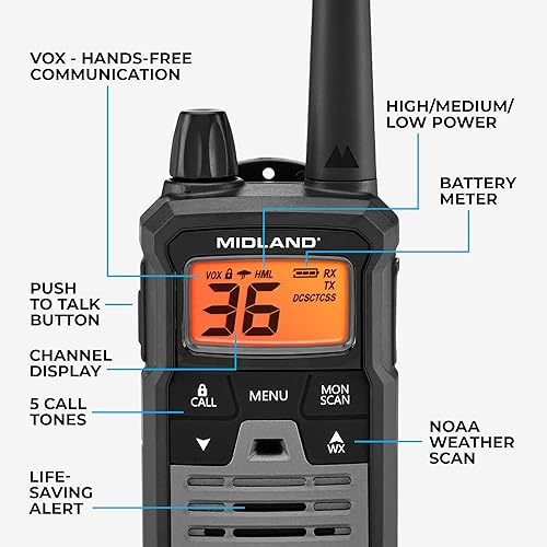 Miniatura 6 de Midland T290VP4 X-TALKER GMRS Walkie Talkie de largo alcance – Radio bidireccional con escaneo meteorológico NOAA + alerta y 121 códigos de