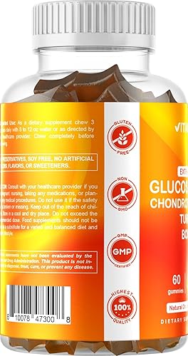Miniatura 4 de Vitamatic Gomitas de condroitina de glucosamina extra fuertes con MSM cúrcuma y boswellia - Apoyo para las articulaciones - 60 gomitas a base de