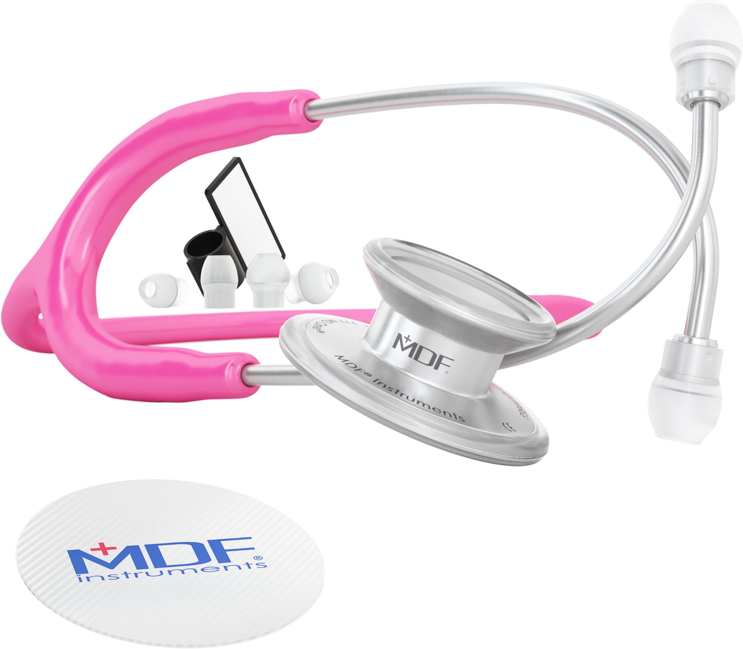 MDF MD One Epoch Lightweight Titanium Stethoscope, Adult, Fuchsia Tube, Silver Chestpiece-Headset, MDF777T32
