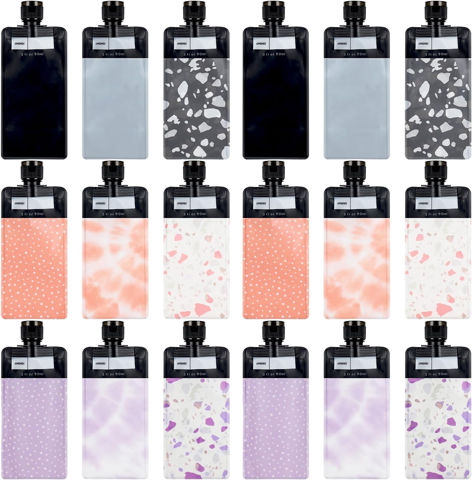 XEFINAL 18 PCS Refillable Travel Pouches Proof Refillable Squeeze Pouches Portable Travel Fluid Makeup Packing Bag for Shampoo Conditioner Lotion Soap Hand Soap