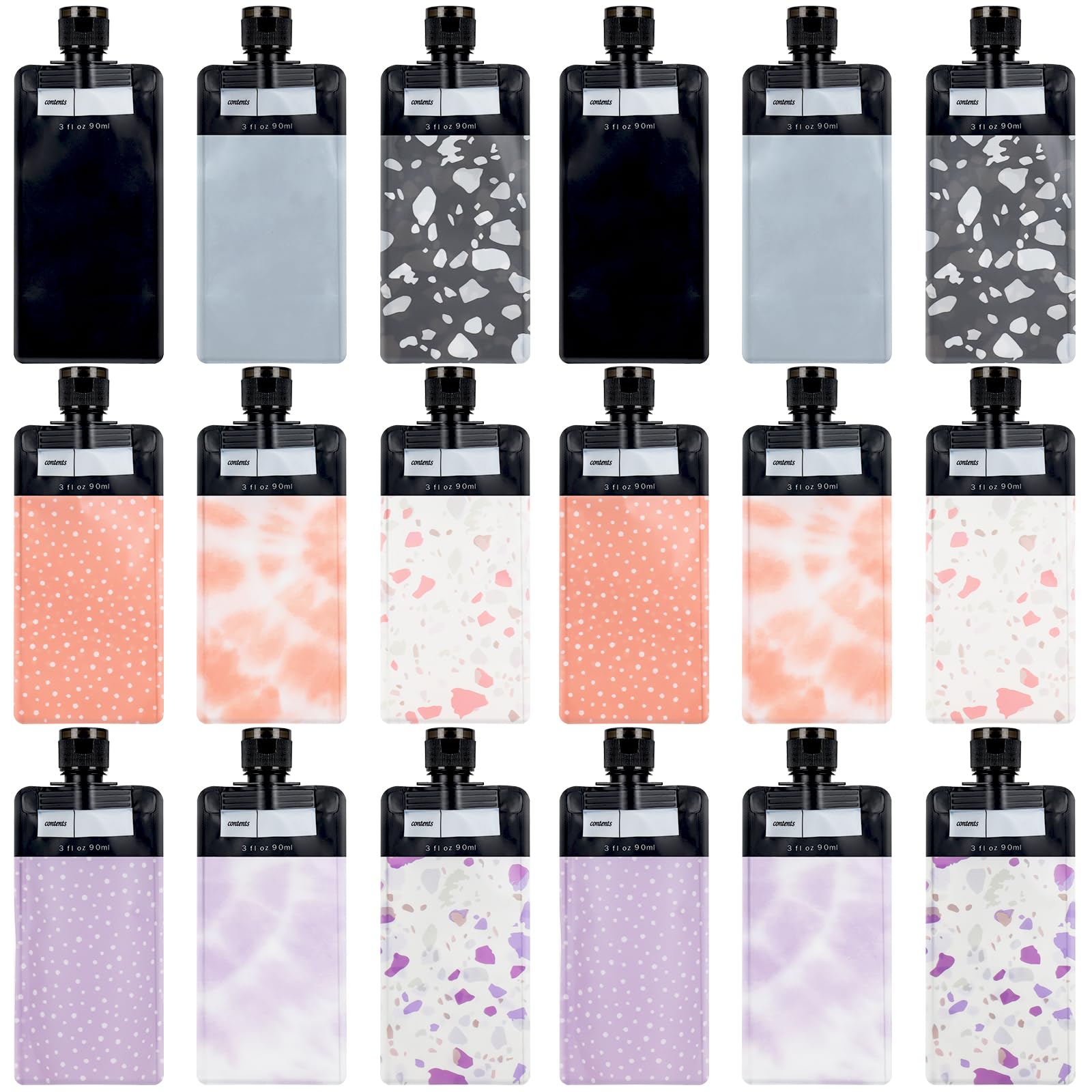 XEFINAL 18 PCS Refillable Travel Pouches Proof Refillable Squeeze Pouches Portable Travel Fluid Makeup Packing Bag for Shampoo Conditioner Lotion Soap Hand Soap