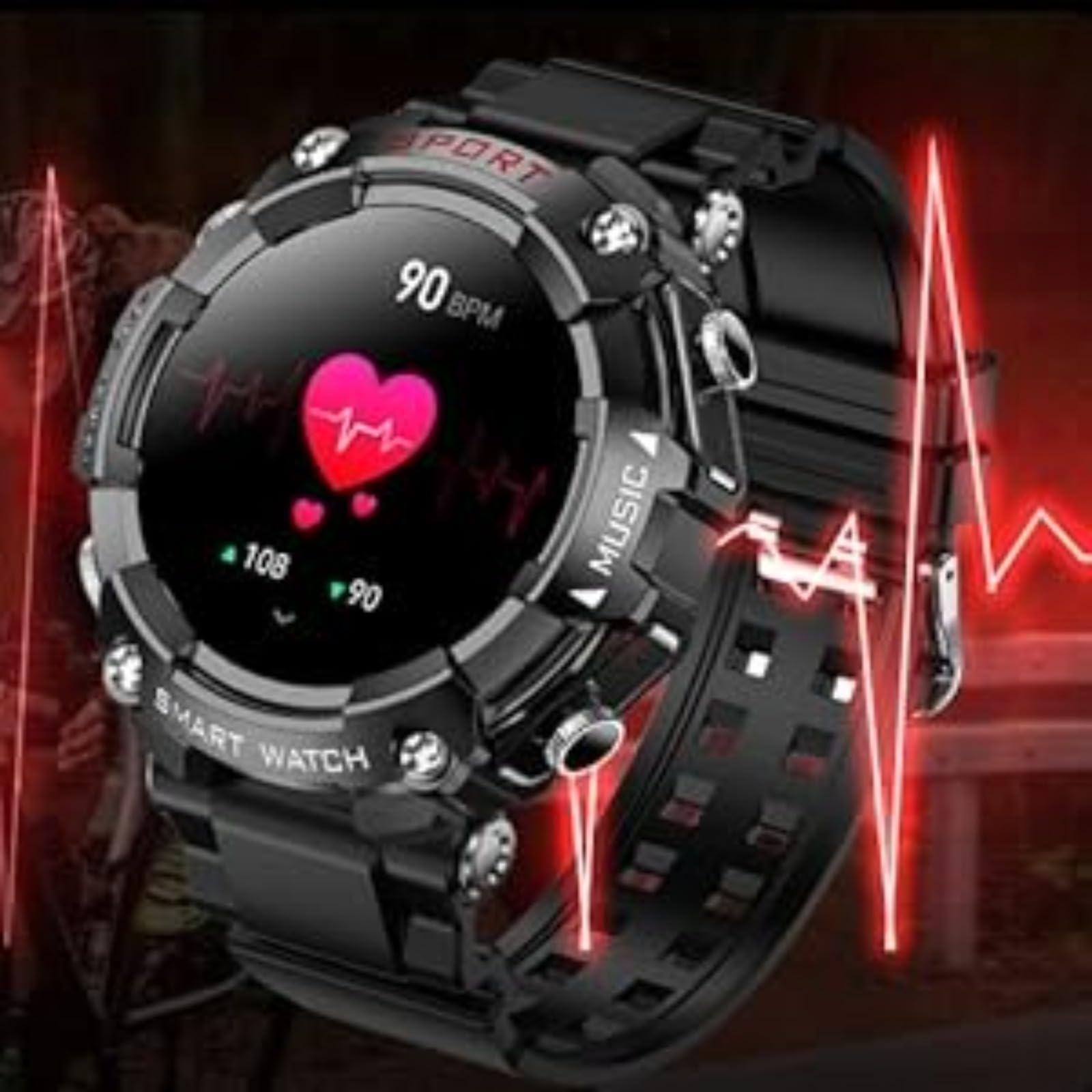 Smart Watch con tappi per le orecchie da uomo, orologio fitness rotondo da 3,9 cm, orologio Bluetooth 2 in 1, con passi, calorie, smart watch sportivo, lungo standby, adatto per iOS e Android