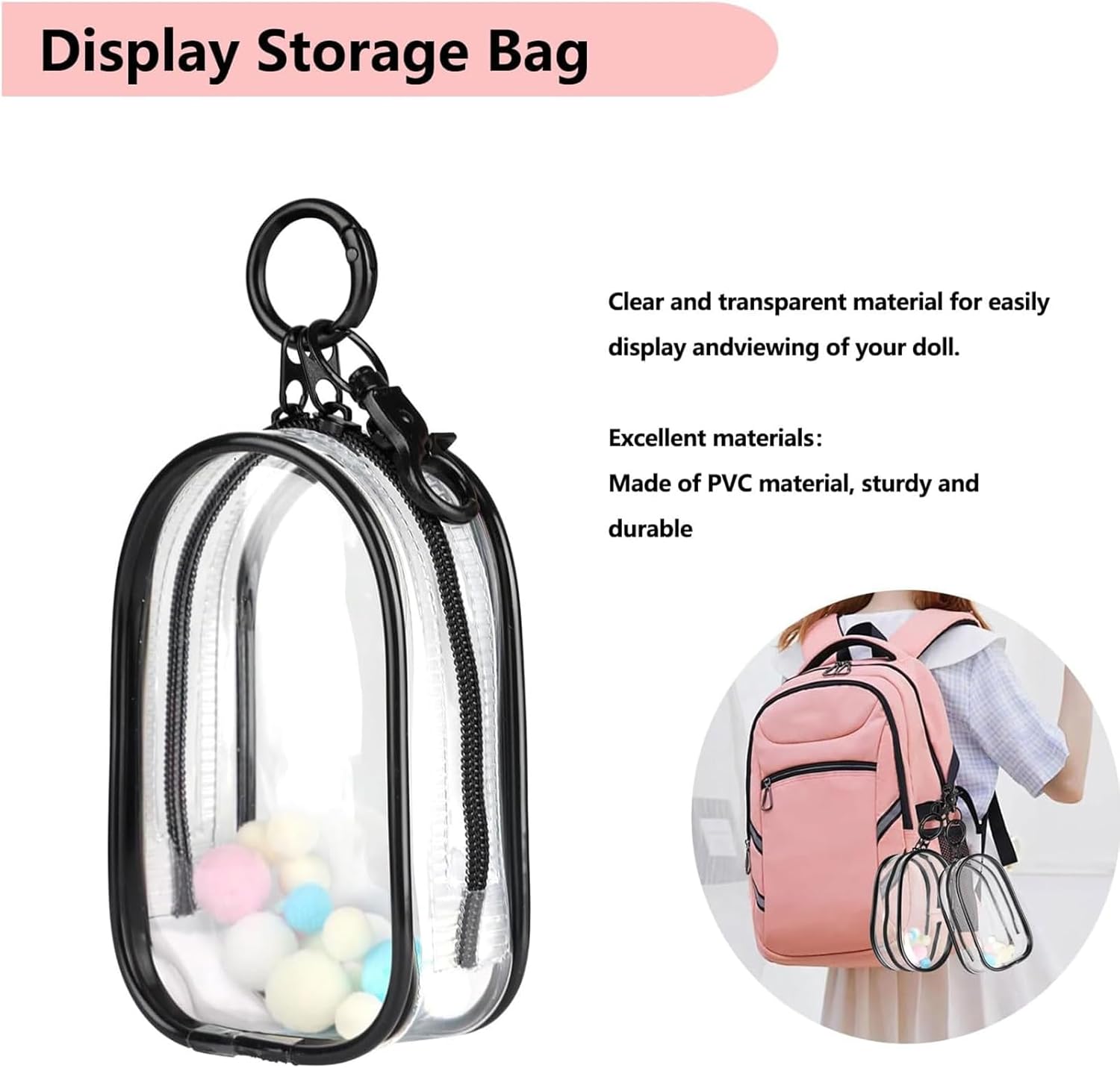 Clear Figure Display Bag for Labubu, Hanging Display Case, Protective Case, Plastic PVC Storage Box(No Doll,7inch)