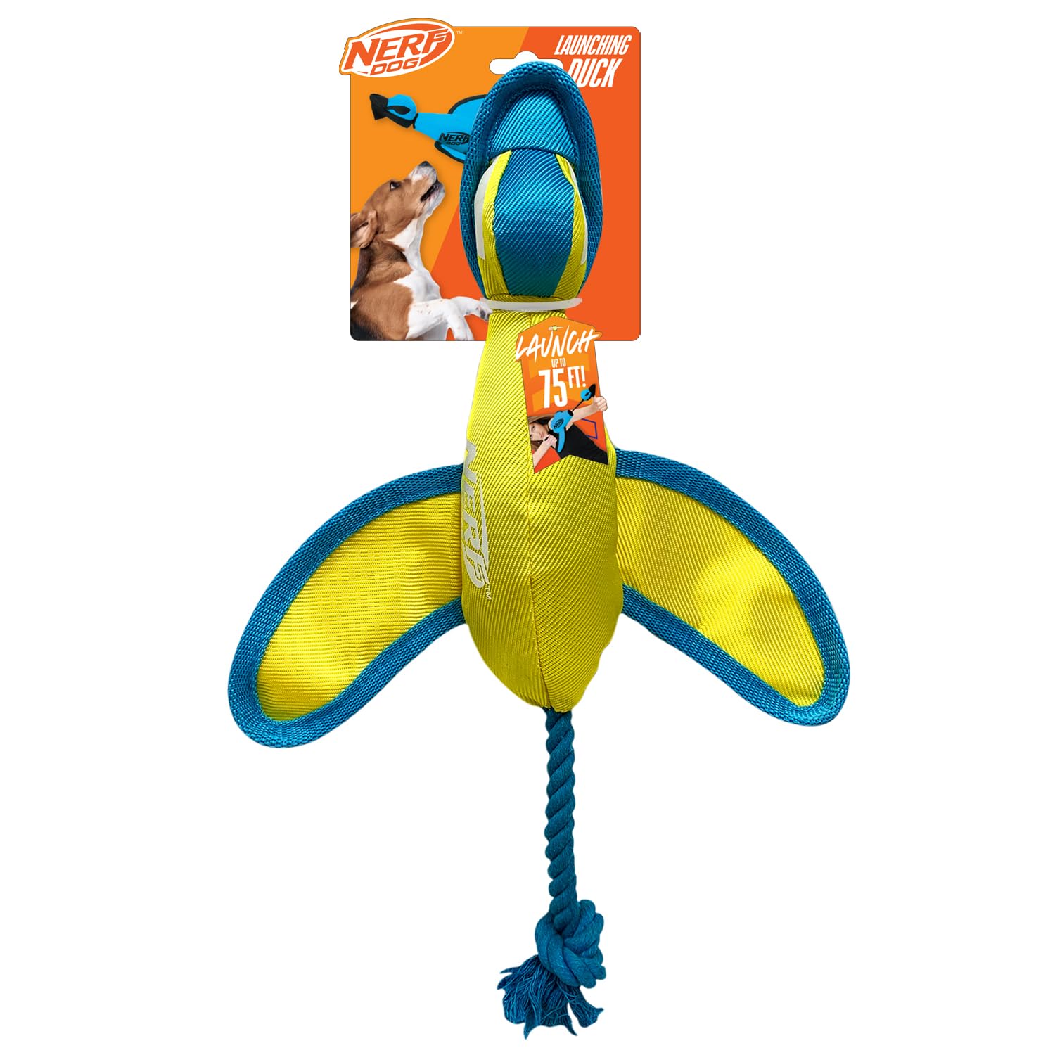 Nerf Dog Nylon Duck with Crinkle Wings, 16.5-Inch Plush Fetch Toy for Dogs, Blue/Yellow