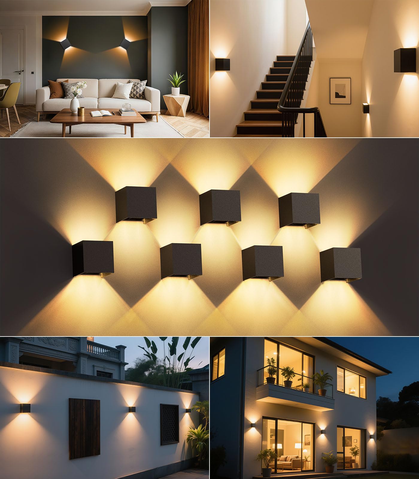 CLV Aplique Pared Exterior/Interior 12W, 1000LM Lamparas de Pared 3000K Blanco Cálido Apliques Led Interior Ángulo de haz Ajustable IP65 Impermeable para Dormitorio Pasillo Patio