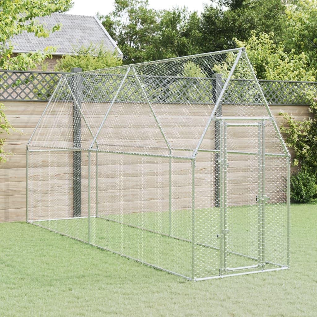 Gallinero Exterior Grande - Acero Galvanizado, Con Toldo Y Cerradura, 203x98x90 Cm, Ideal Para Gallinas