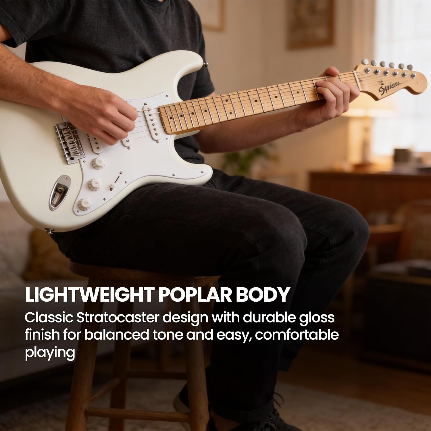 Fender Squier Sonic Stratocaster - Arctic White Bundle with Tuner, Strap, Picks, and Austin Bazaar Instructional Video