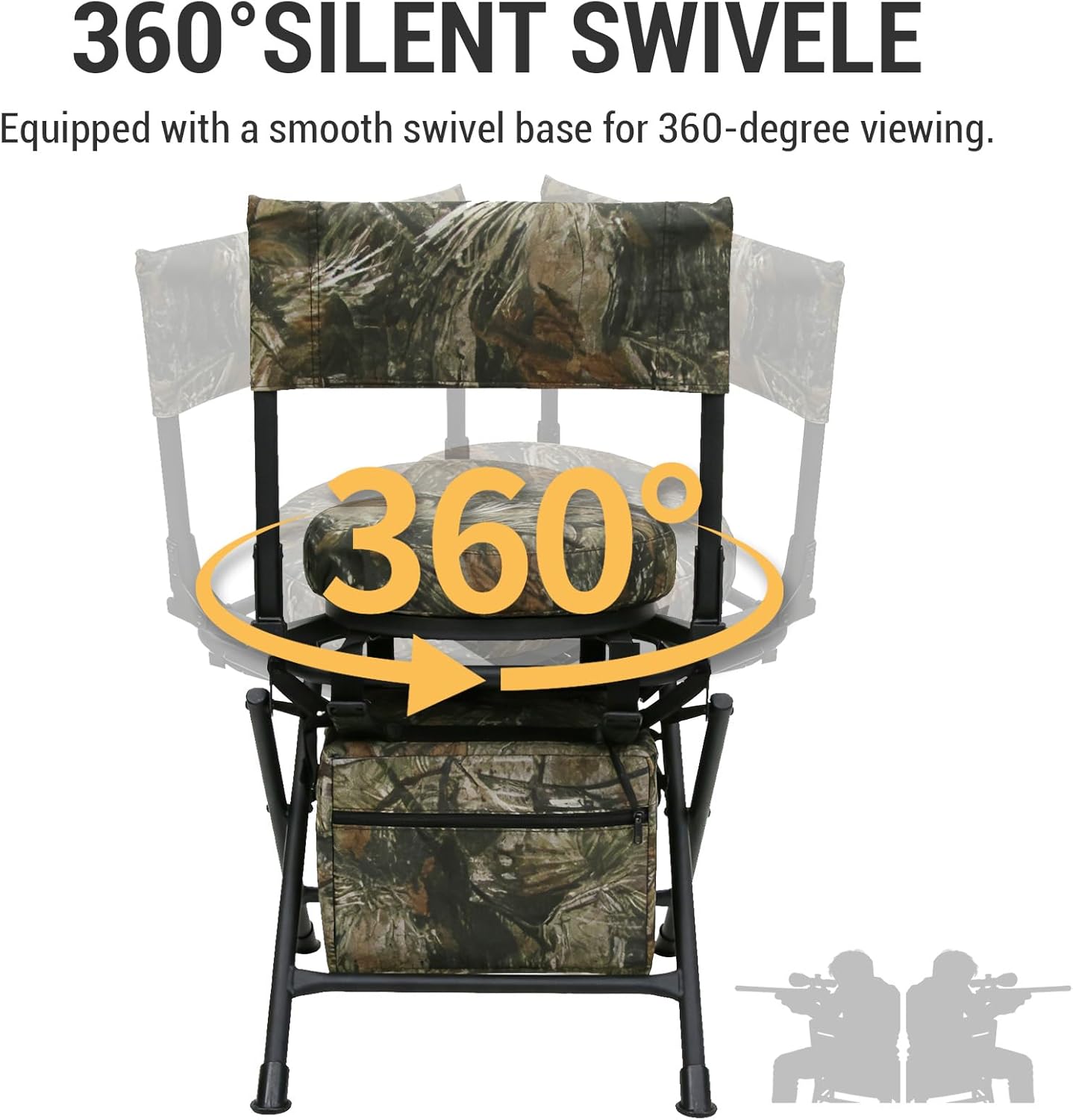 360° Swivel Hunt & Camp Chair, Folding Lightweight Portable Fishing Seat with Padded Cushion, Durable 600D Oxford Fabric, Foldable Compact Chair for Ground Blinds, Hiking, Picnic, Dove & Deer Hunting
