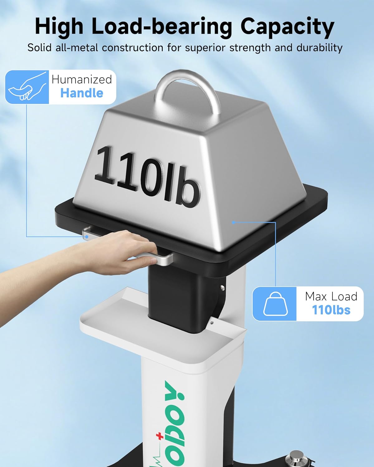 Shockwave Therapy Machine MODOY Cart with Wheels – Heavy-Duty 110lbs Rolling Cart for Home, Office & Professional Use, 360° Locking Wheels, 2-Tier Storage for Equipment & Devices