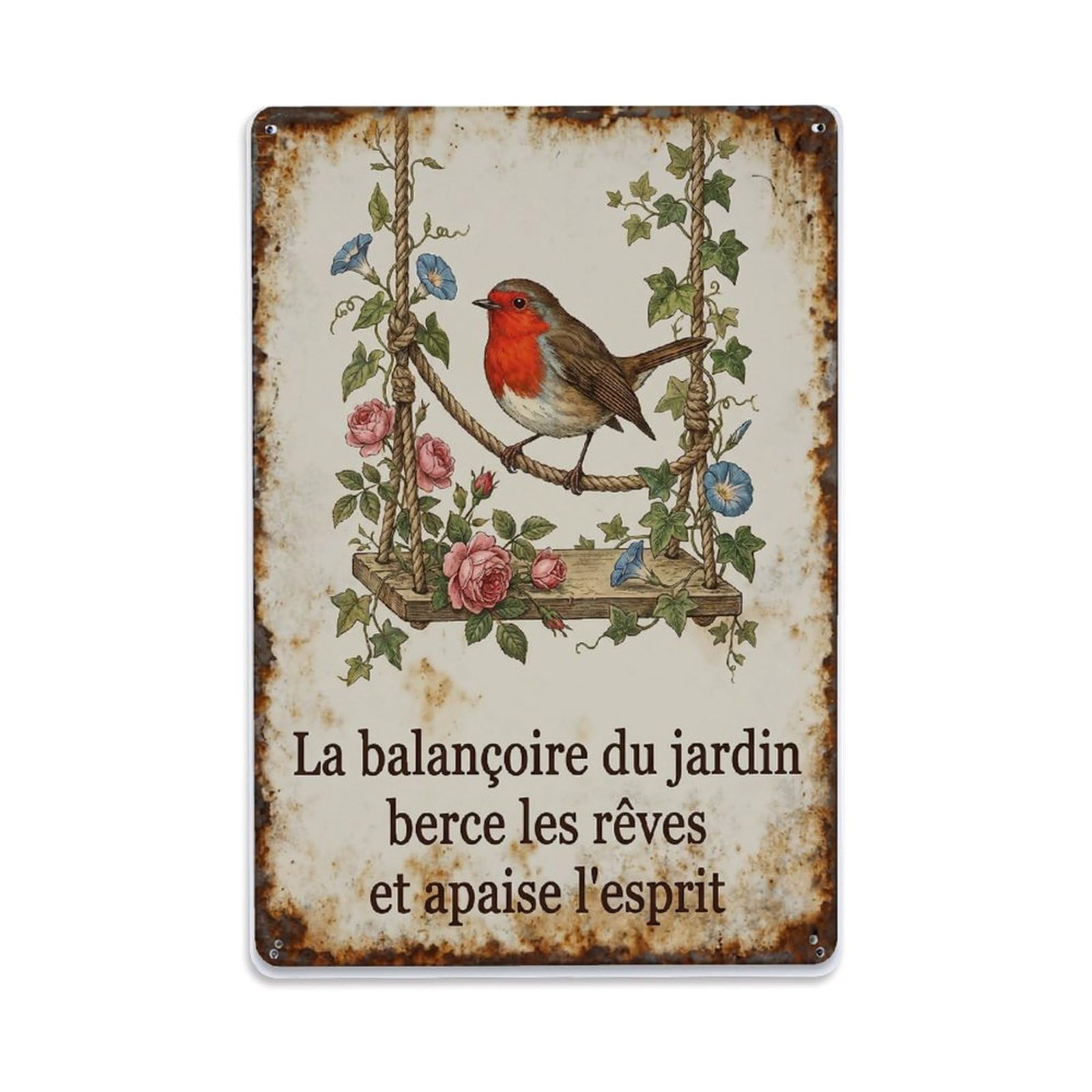 Fqnyr Style Robin Bird Garden Quote Swing Metal Tin Sign Plaque Wall Decor For Cafe, Club Bar, Office, Home Garden Metal Poster 8X12inch