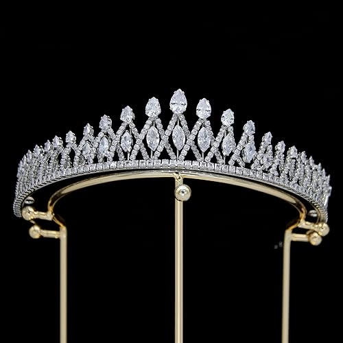 Miniatura 8 de Coronas y tiaras de boda de circonita cúbica para mujer, corona de quinceañera con circonita cúbica, tiara dulce de 16, diadema pequeña plateada y