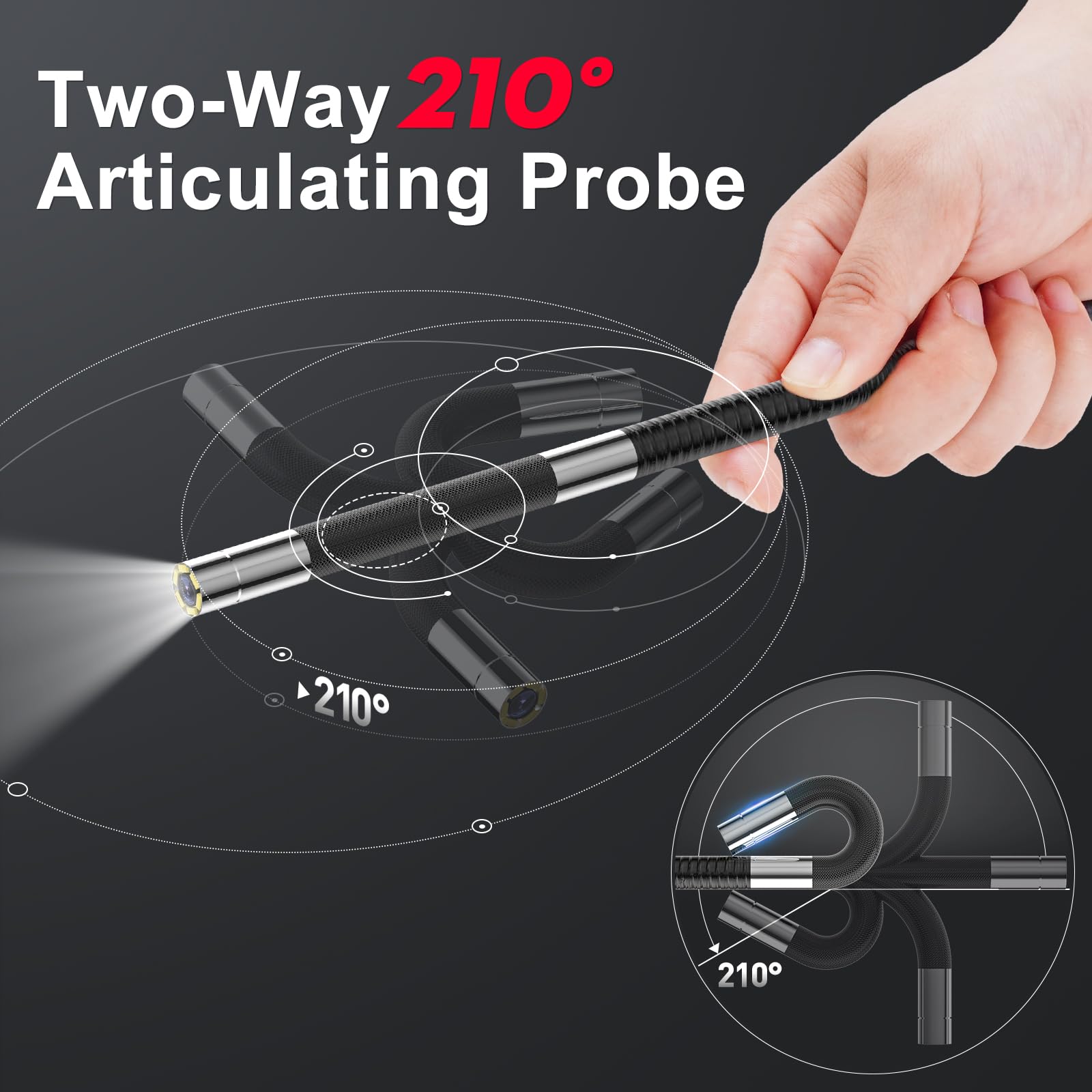 Cámara de boroscopio articulada de 5 pulgadas, HD 1080P, pantalla de cámara de inspección con 6 luces LED, endoscopio con lente de 6.2 mm, sonda impermeable IP67, boroscopio de zoom 3X con