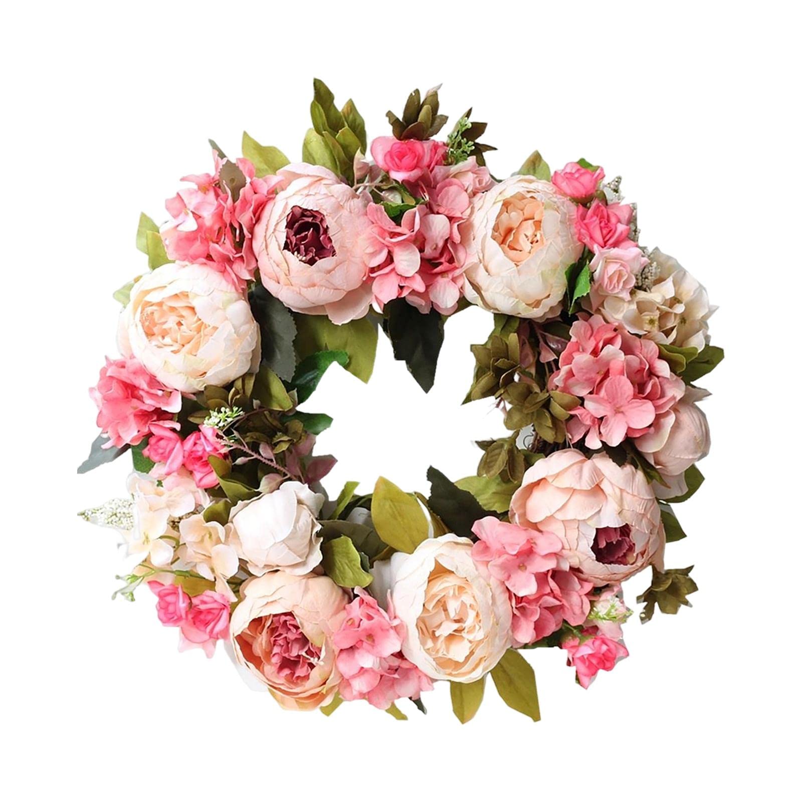 Guirnalda de Peonías Corona de Flores Guirnalda Artificial Corona para Puerta con Base de Vid Plástica Y Acabado Elegante Adecuada para Boda Ventana