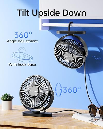 Miniatura 10 de SWEETFULL Ventilador de escritorio USB pequeño silencioso  3 velocidades, mini ventilador portátil personal de rotación de 360 ajustable, accesorios