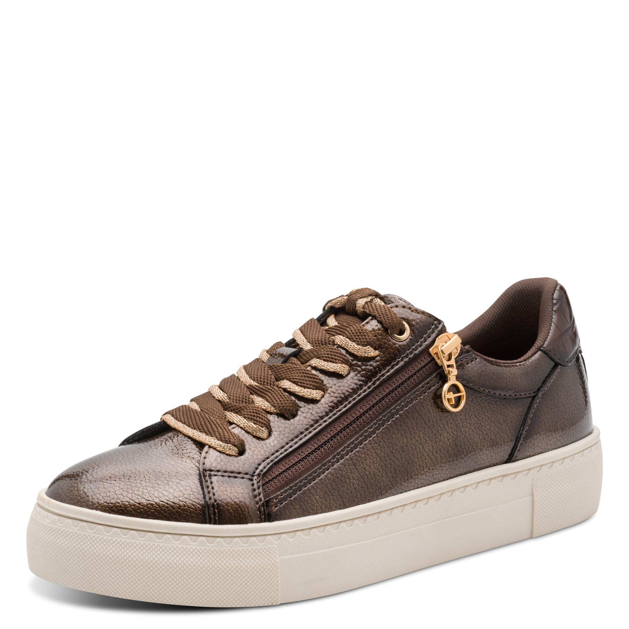 Tamaris Damen Sneaker Low flach, braun (Brown PATENT),41