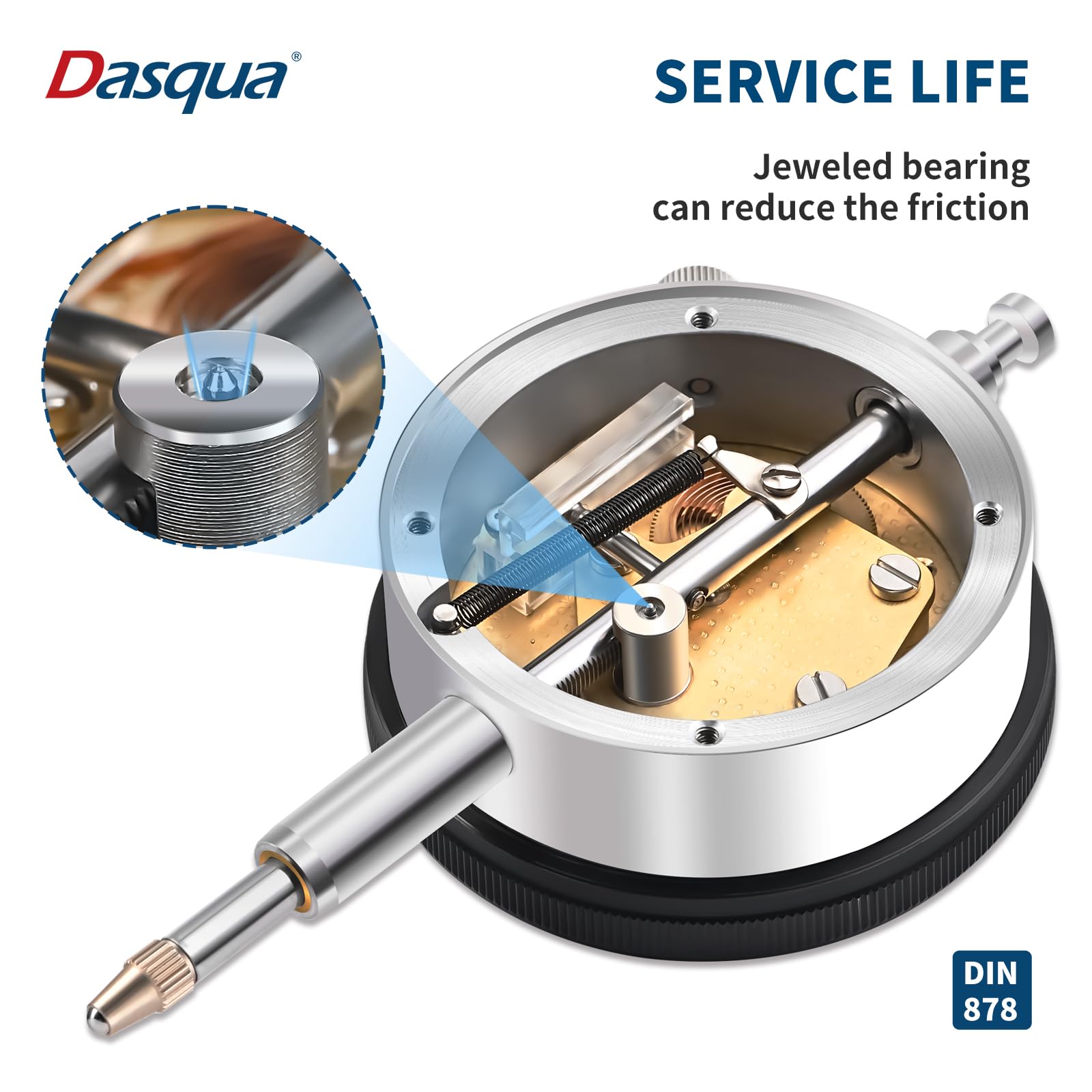 Dasqua Comparatore Centesimale 0-10mm - Indicatore Centesimale Calibro 0.01mm, Precisione Elevata, Comparatore Metrica Professionale con Coperchio Posteriore
